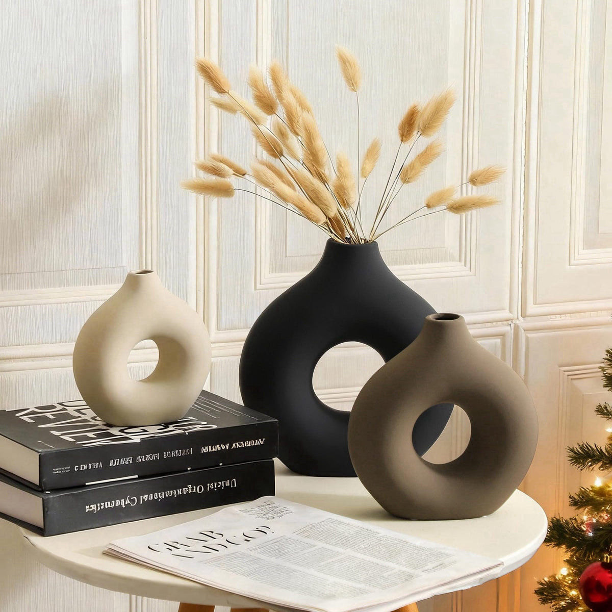 Vanselia Ceramic Vase Home Table Decor - Flower Vases Set of 3 Small Living Room Centerpiece Decorations for Shelf Bedro