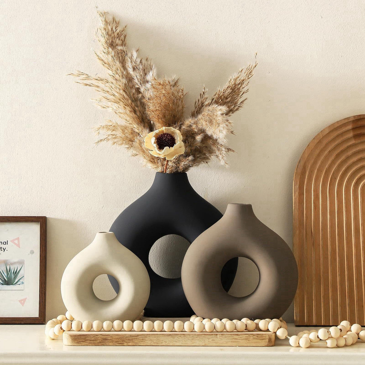 Vanselia Ceramic Vase Home Table Decor - Flower Vases Set of 3 Small Living Room Centerpiece Decorations for Shelf Bedro