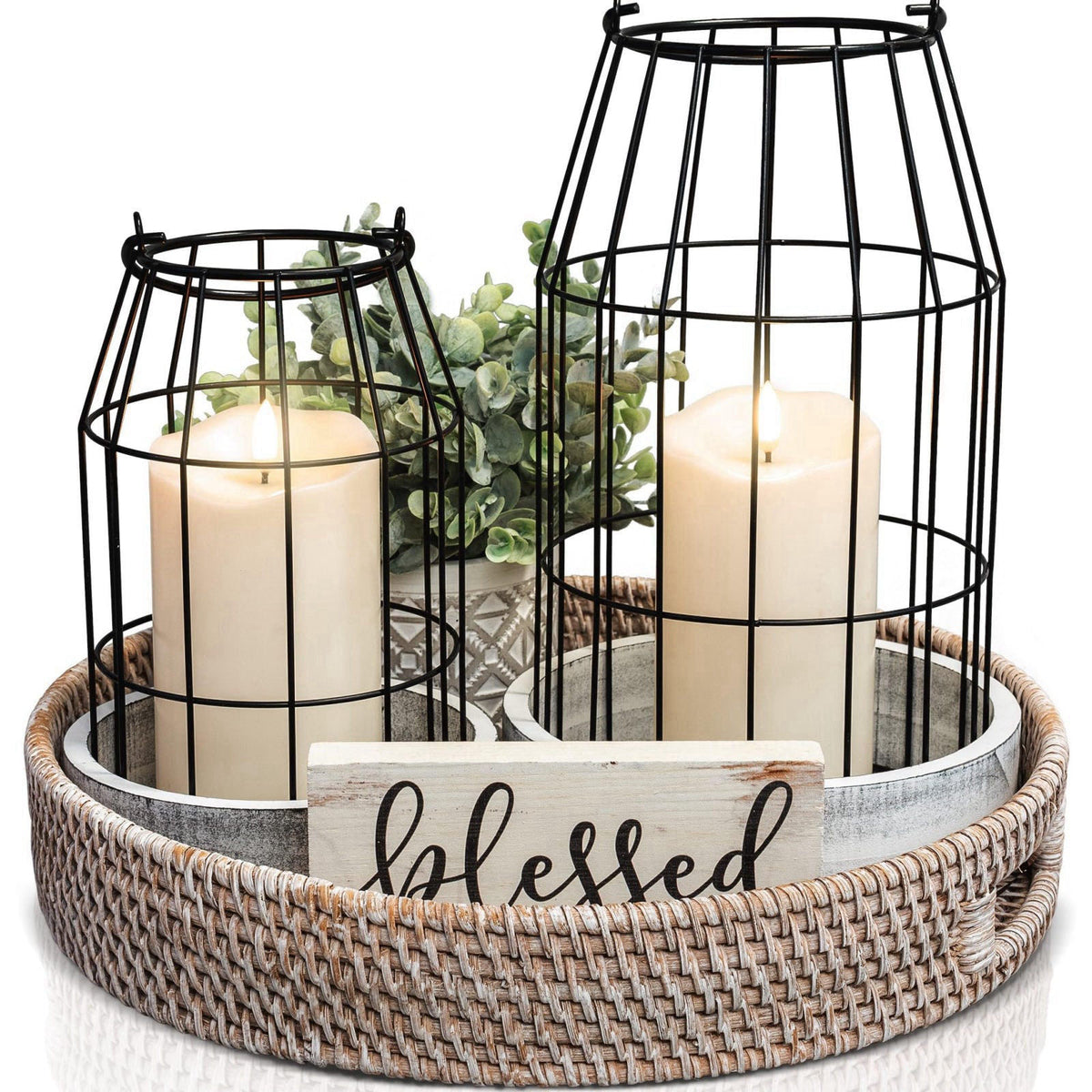 KIBAGA Rustic Farmhouse Lantern Decor Set of 2 - Stylish Decorative Lanterns – product photo (Decorative Candle Lanterns