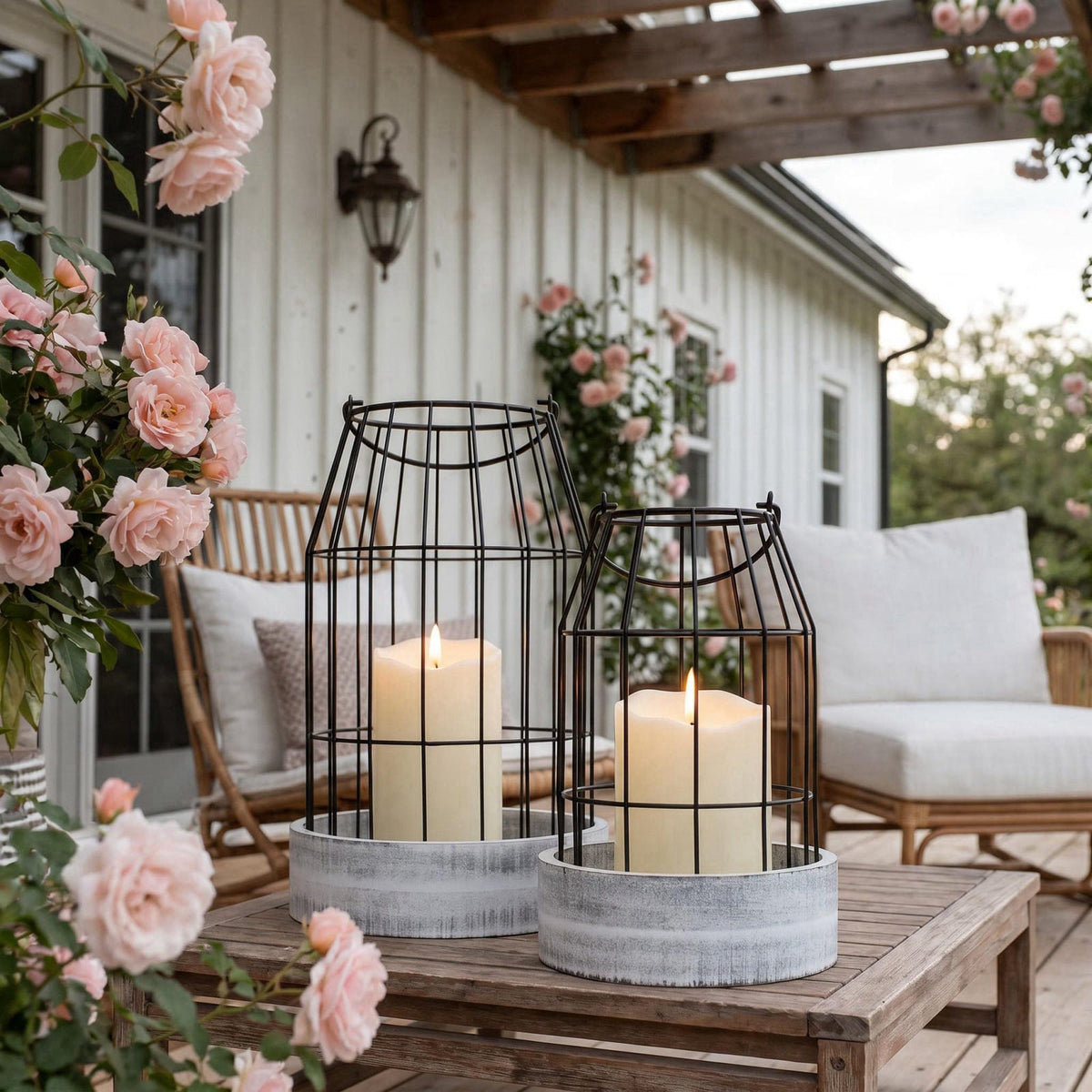 KIBAGA Rustic Farmhouse Lantern Decor Set of 2 - Stylish Decorative Lanterns – close-up detail