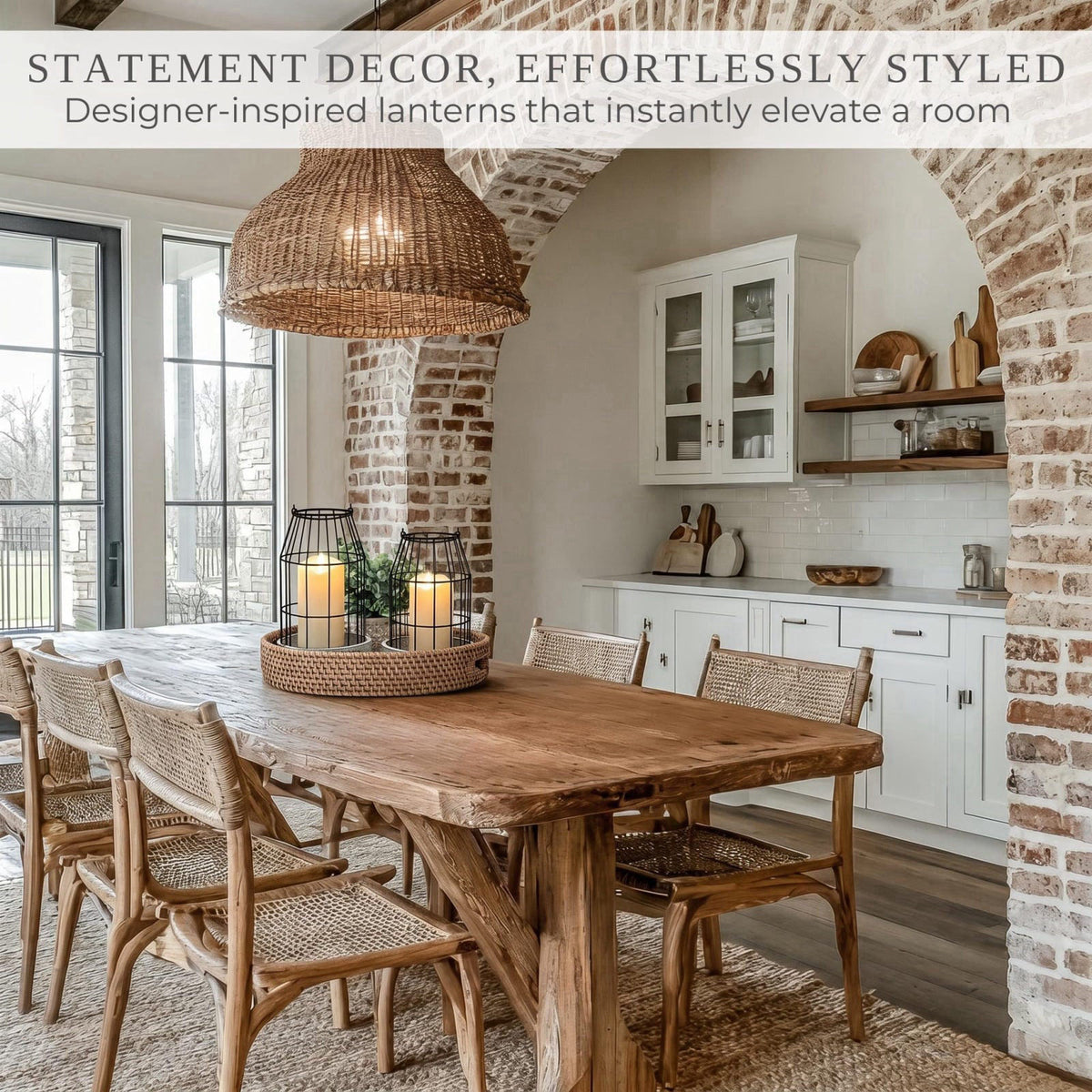 KIBAGA Rustic Farmhouse Lantern Decor Set of 2 - Stylish Decorative Lanterns – alternate angle