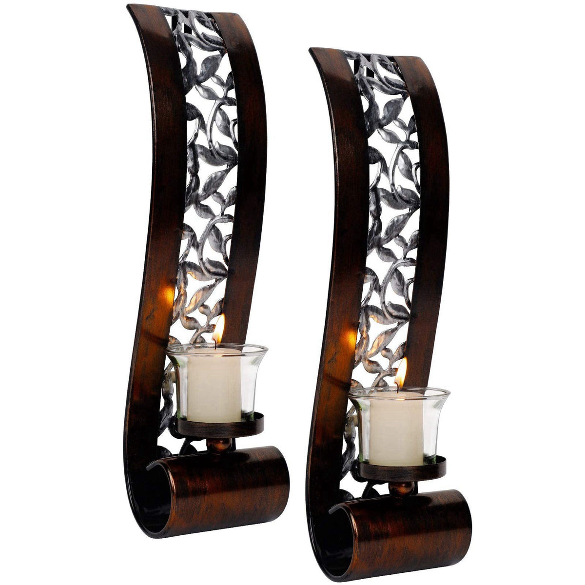 Shelving Solution Wall Sconce 14.4 x 3.5 Inch, with Tea Light Candle Holder Antique Bronze Style Metal Wall Art Decorati
