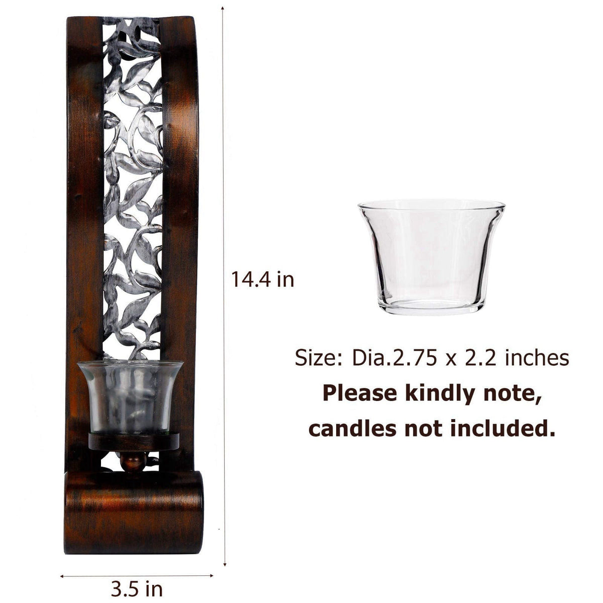 Shelving Solution Wall Sconce 14.4 x 3.5 Inch, with Tea Light Candle Holder Antique Bronze Style Metal Wall Art Decorati