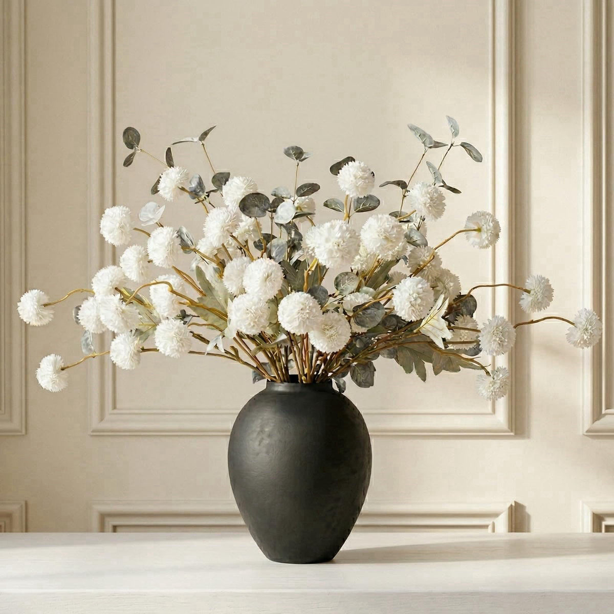 RyddeligHome White Faux Kiku Flowers for Vase(NOT Included) - 12 Long Stems – product photo (Artificial Flowers)