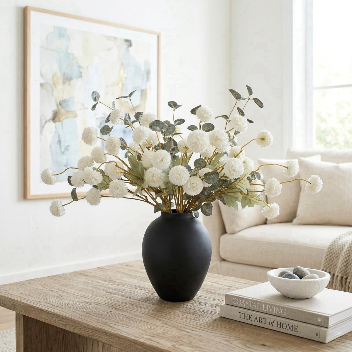 RyddeligHome White Faux Kiku Flowers for Vase(NOT Included) - 12 Long Stems – alternate angle