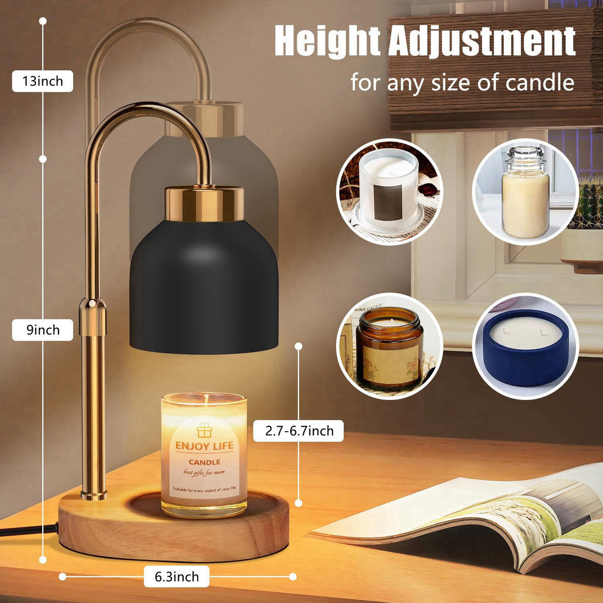 seenlast Candle Warmer Lamp with Dimmer Adjustable Height, 2/4/8H Timer,Vintage Home Decor for Scented Jar – close-up de
