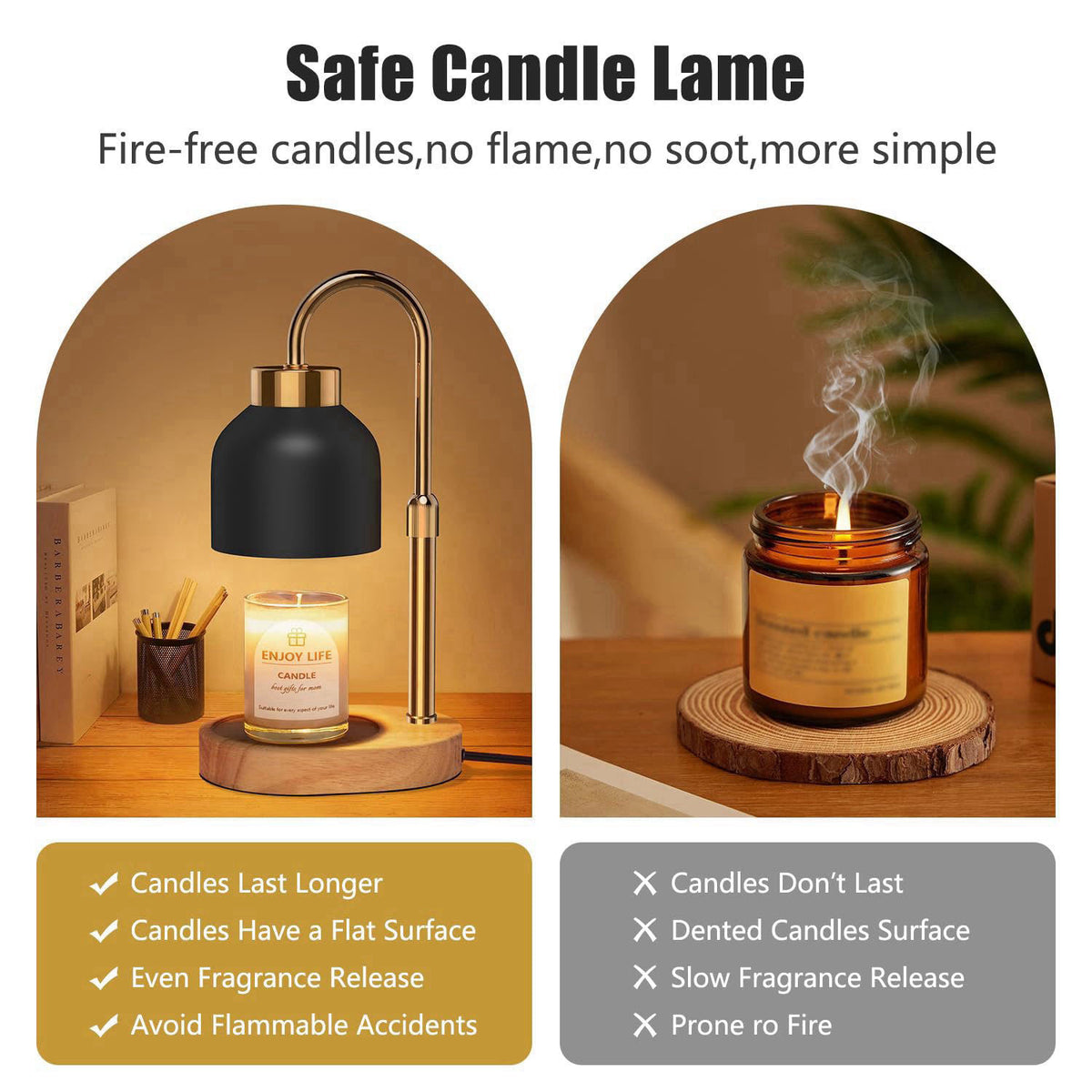seenlast Candle Warmer Lamp with Dimmer Adjustable Height, 2/4/8H Timer,Vintage Home Decor for Scented Jar – back view a