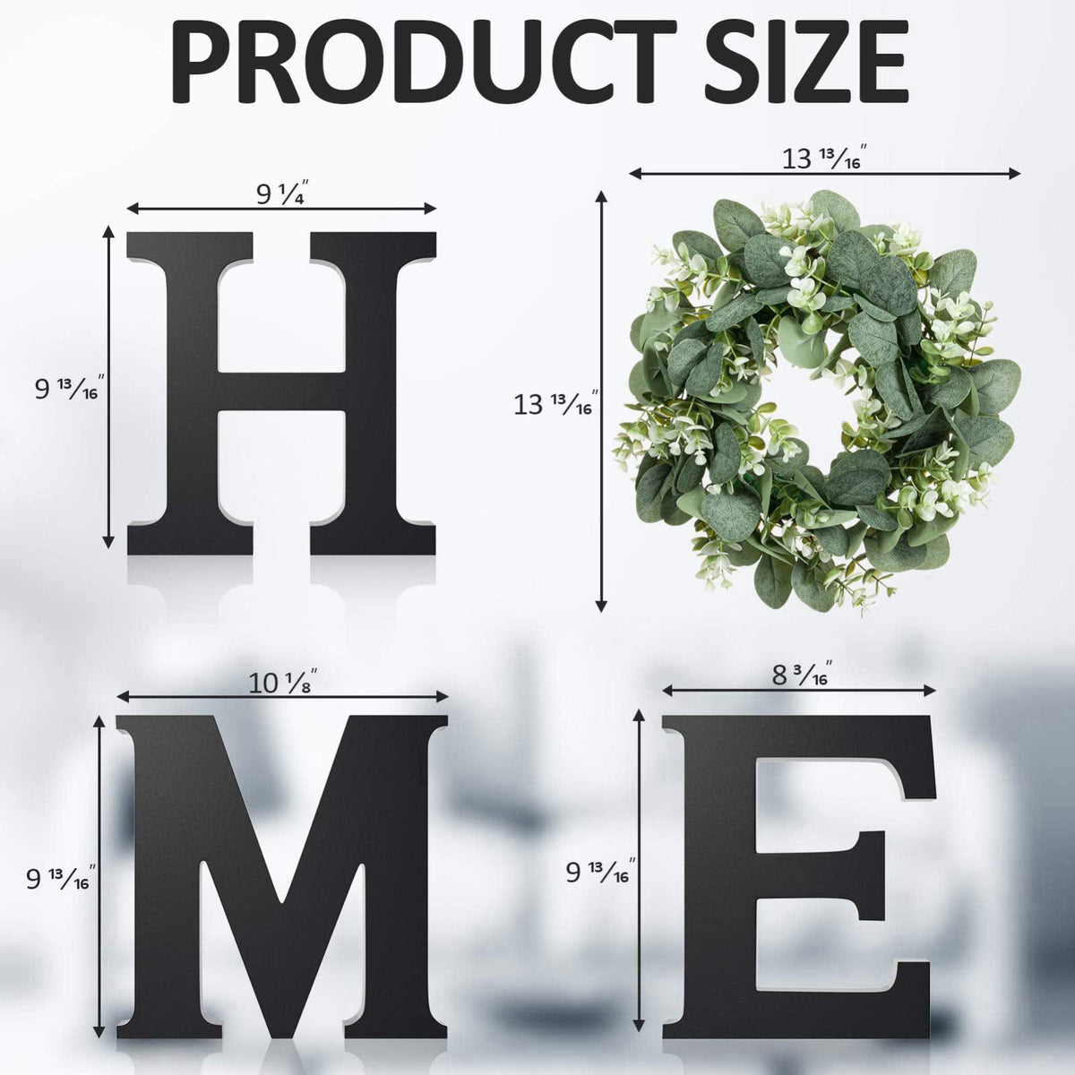 MAYICIVO Wooden Home Letters with Wreath Artificial Eucalyptus Modern Decorative Hanging Farmhouse Sign for Living Room 