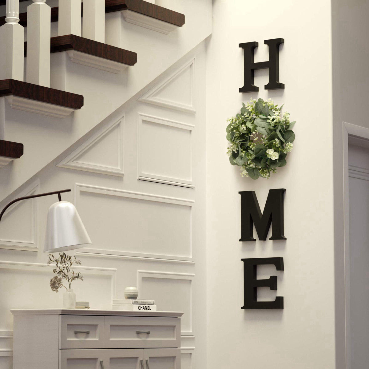 MAYICIVO Wooden Home Letters with Wreath Artificial Eucalyptus Modern Decorative Hanging Farmhouse Sign for Living Room 
