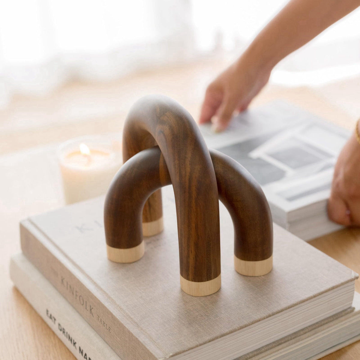 PEAKOLY Wood Arch Decorative Objects - Book Shelf Decor Aesthetic, Modern Coffee Table Decor, Home Décor Accents, Wood S
