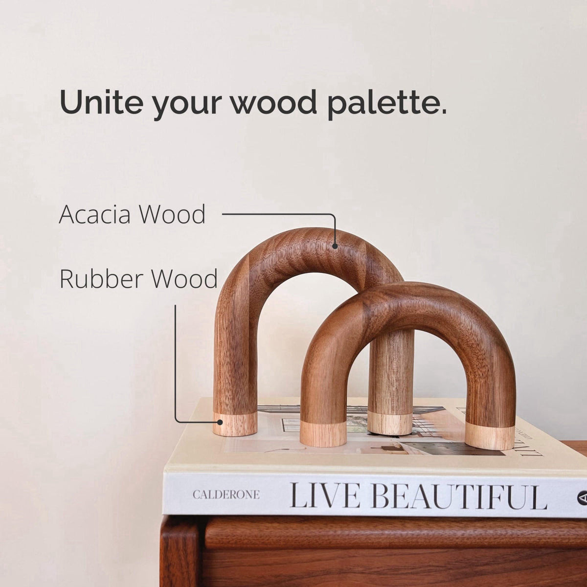 PEAKOLY Wood Arch Decorative Objects - Book Shelf Decor Aesthetic, Modern Coffee Table Decor, Home Décor Accents, Wood S