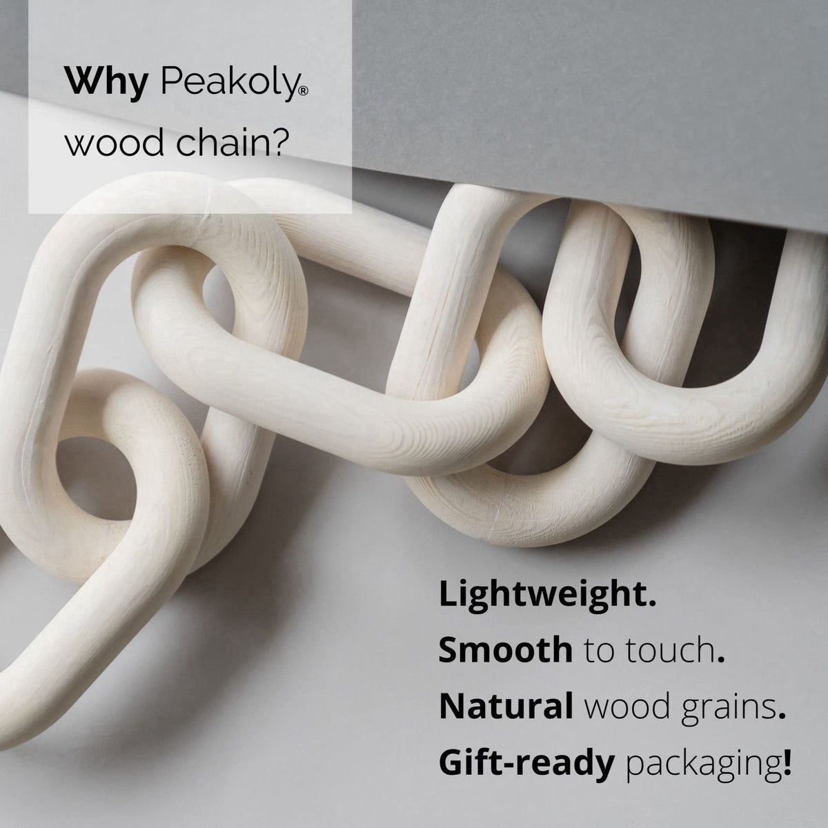PEAKOLY Wood Chain Link Decor - White Wooden Decorative Objects for Shelves, Coffee Table Sculpture, Book Shelf Accessor