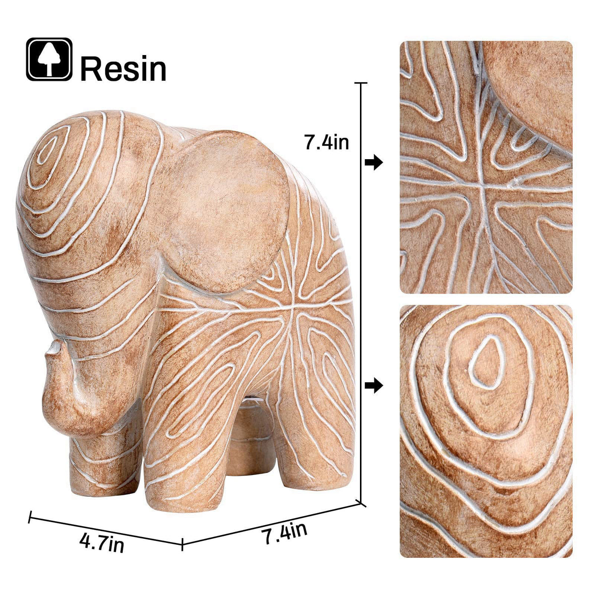 Kakizzy Elephant Statue,African Animal Decor,Wooden Elephant Gift for Women – packaging and label