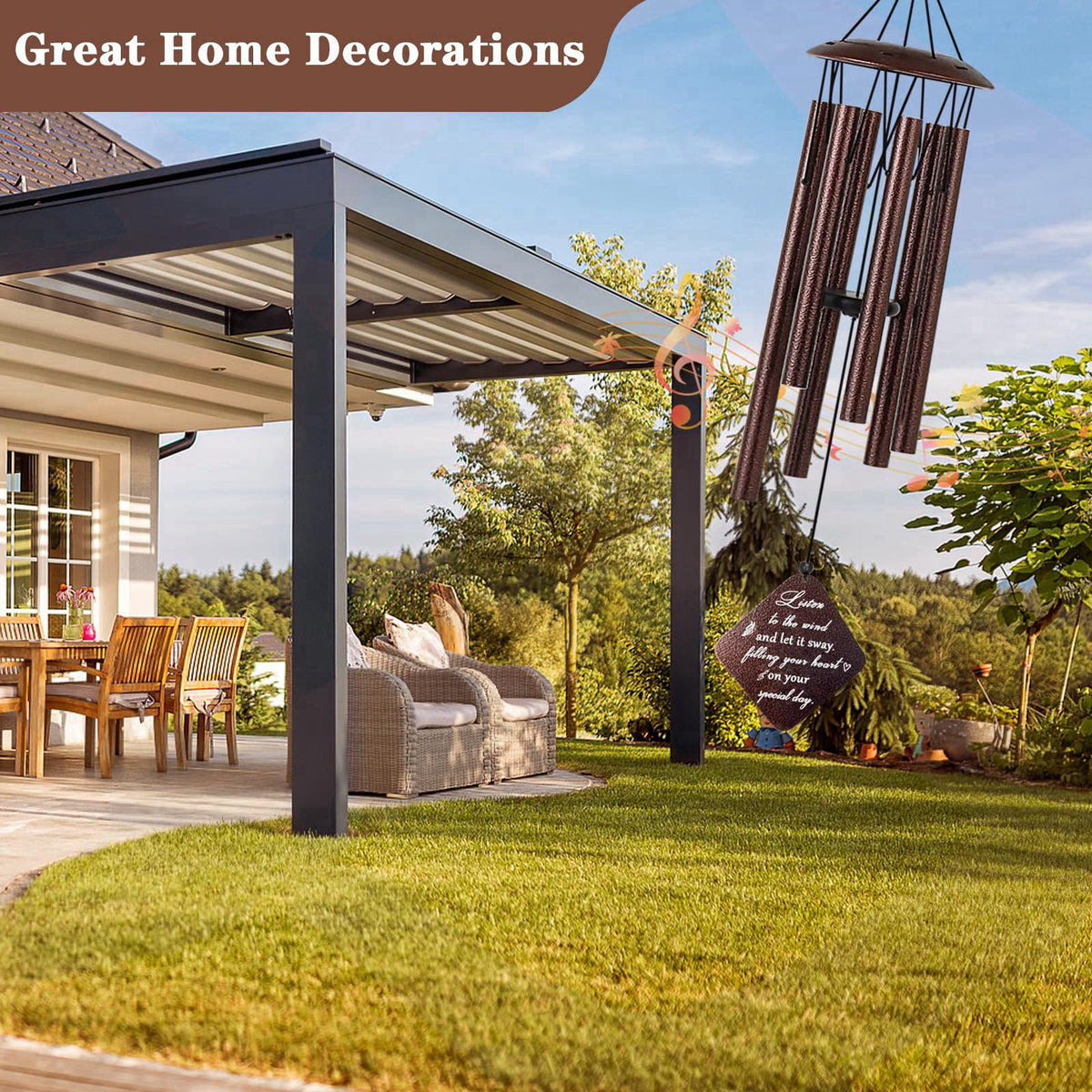 Doopeer 70th Birthday Gifts for Women Mom Grandma Wife, 32” Wind Chimes – back view and specifications