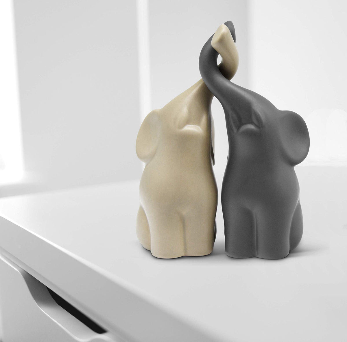 Vaudagio Loving Elephants Couple [6.3" high, Set of 2] Elephant Home Décor – back view and specifications