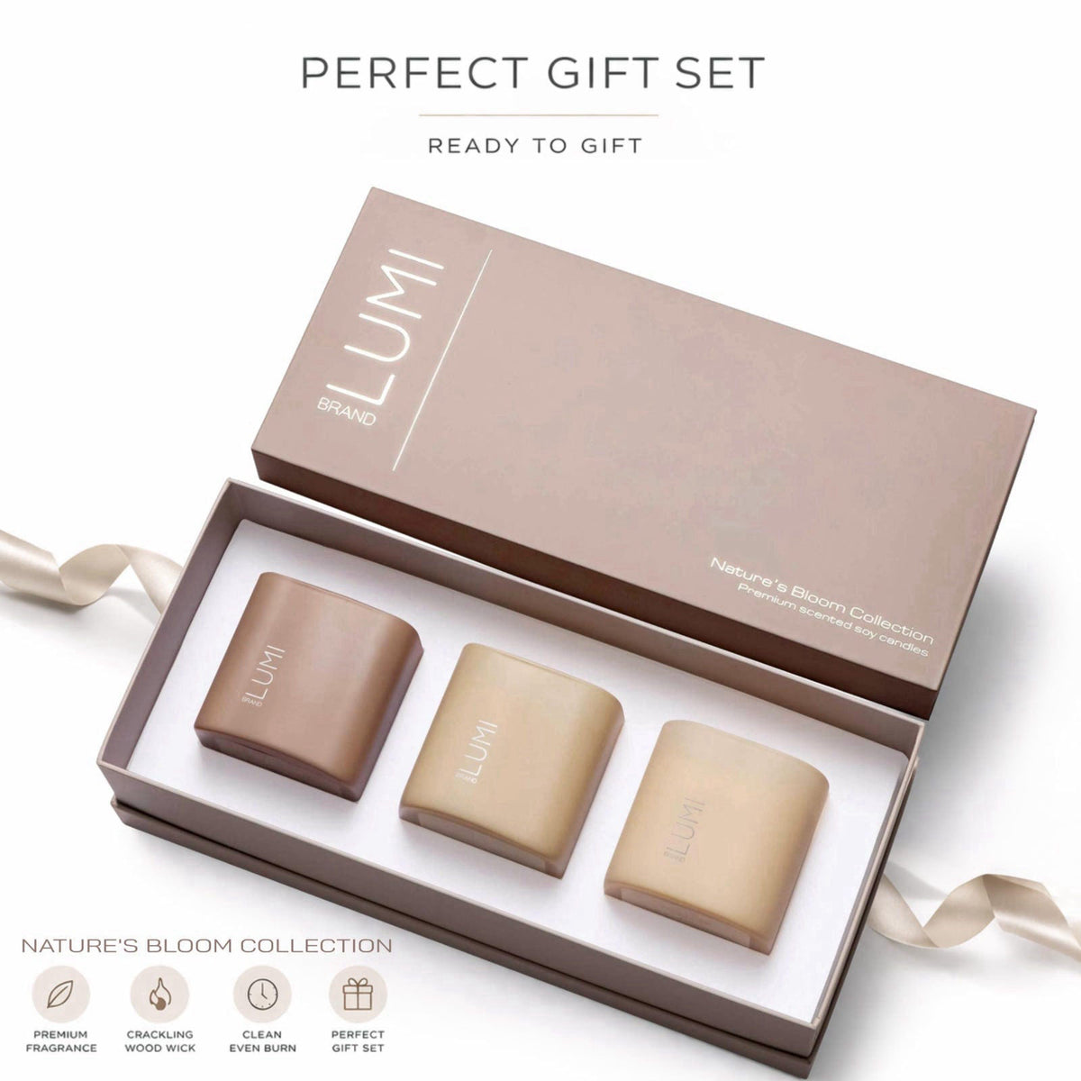 Lumi Brand Set of 3 Premium Scented Soy Candles Gift Set | Nature's Bloom Collection - Gardenia, Hilton Garden and Rose 