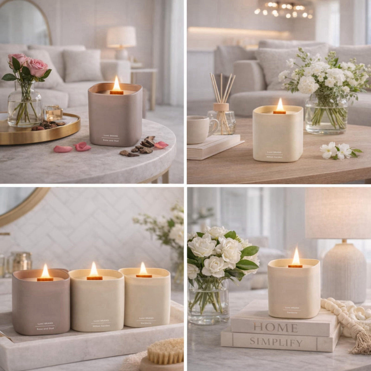 Lumi Brand Set of 3 Premium Scented Soy Candles Gift Set | Nature's Bloom Collection - Gardenia, Hilton Garden and Rose 