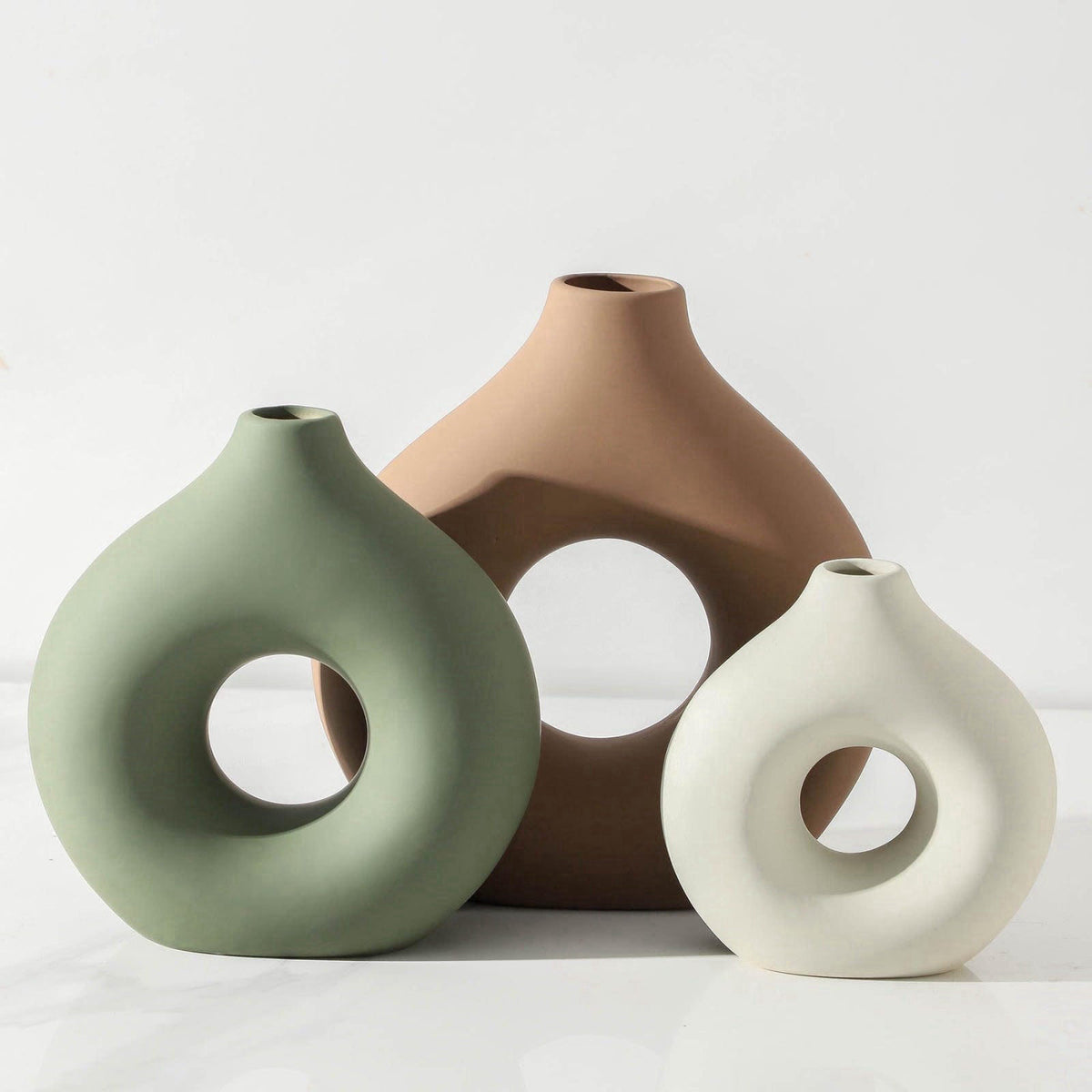 Vanselia Ceramic Vase Home Table Decor - Flower Vases Set of 3 Small Living Room Centerpiece Decorations for Shelf Bedro