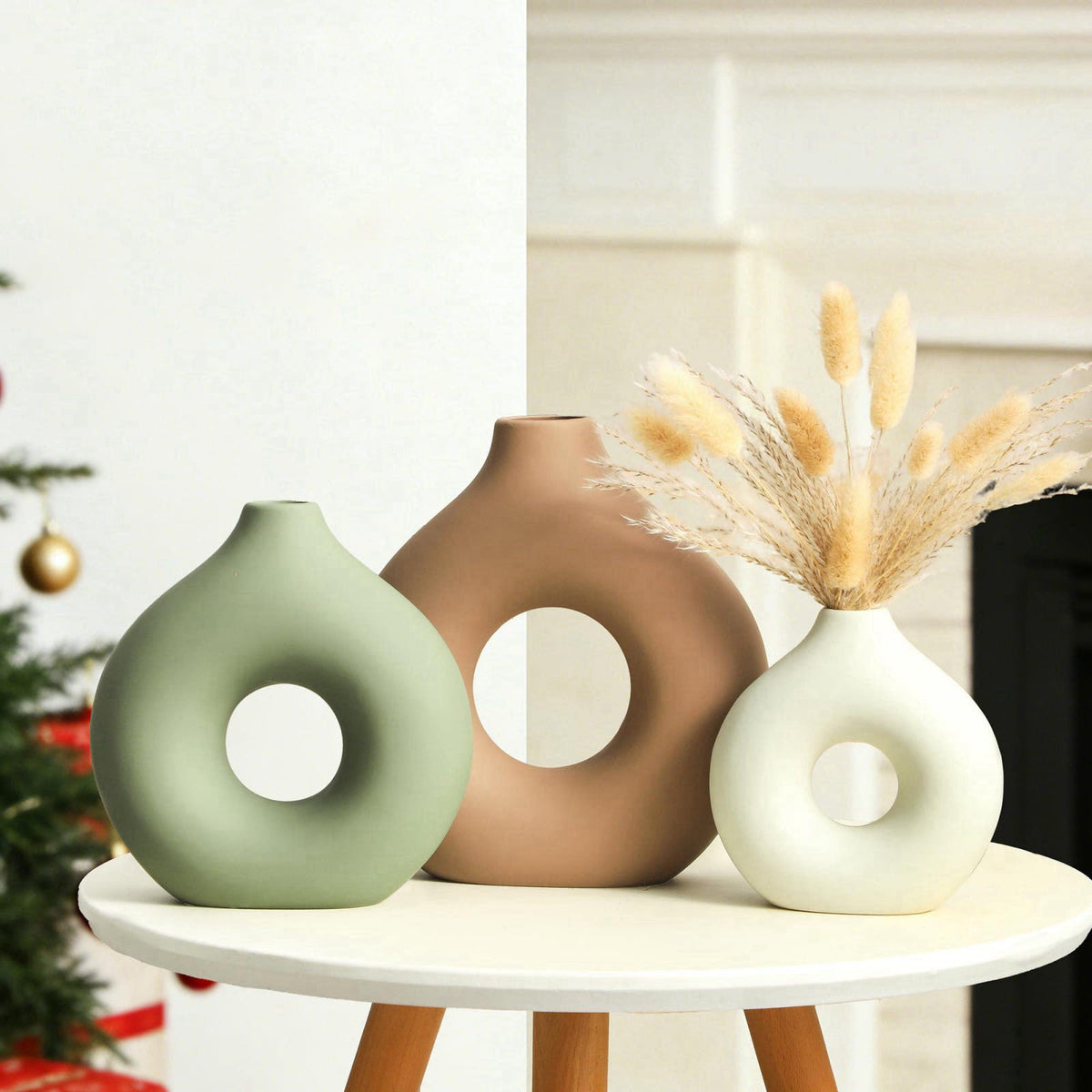 Vanselia Ceramic Vase Home Table Decor - Flower Vases Set of 3 Small Living Room Centerpiece Decorations for Shelf Bedro