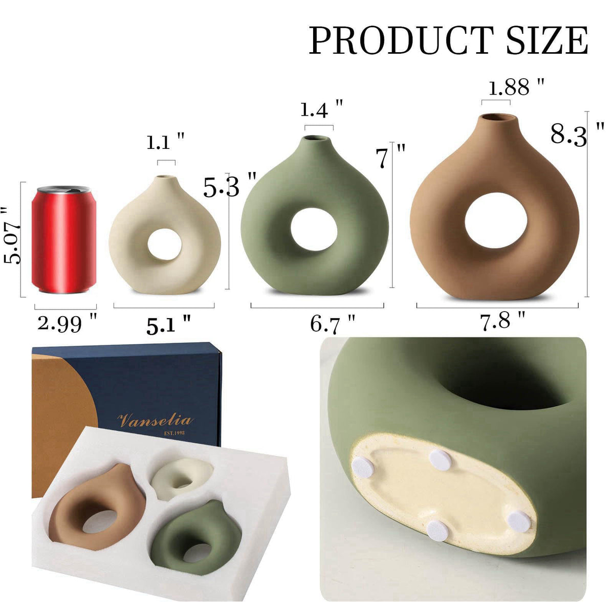 Vanselia Ceramic Vase Home Table Decor - Flower Vases Set of 3 Small Living Room Centerpiece Decorations for Shelf Bedro