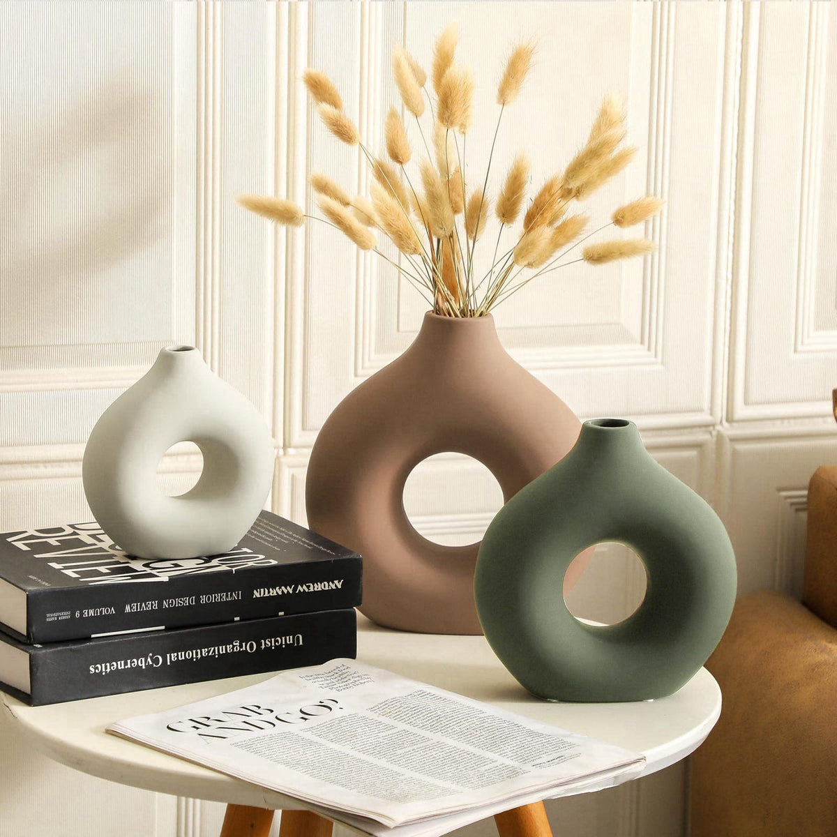 Vanselia Ceramic Vase Home Table Decor - Flower Vases Set of 3 Small Living Room Centerpiece Decorations for Shelf Bedro