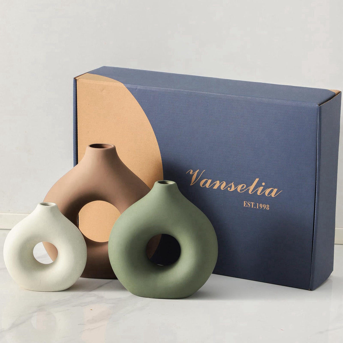Vanselia Ceramic Vase Home Table Decor - Flower Vases Set of 3 Small Living Room Centerpiece Decorations for Shelf Bedro