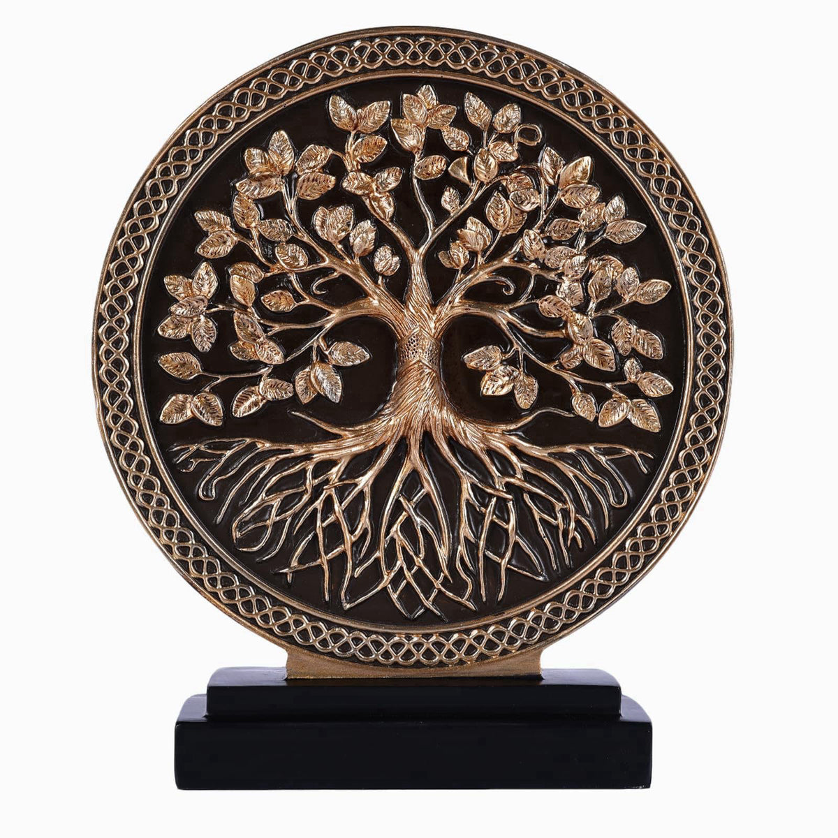 DOVDOV Abstract Circular Tree of Life Decorative Sculpture, Black and Gold Home Decor, Modern Art Home Accent Suitable f