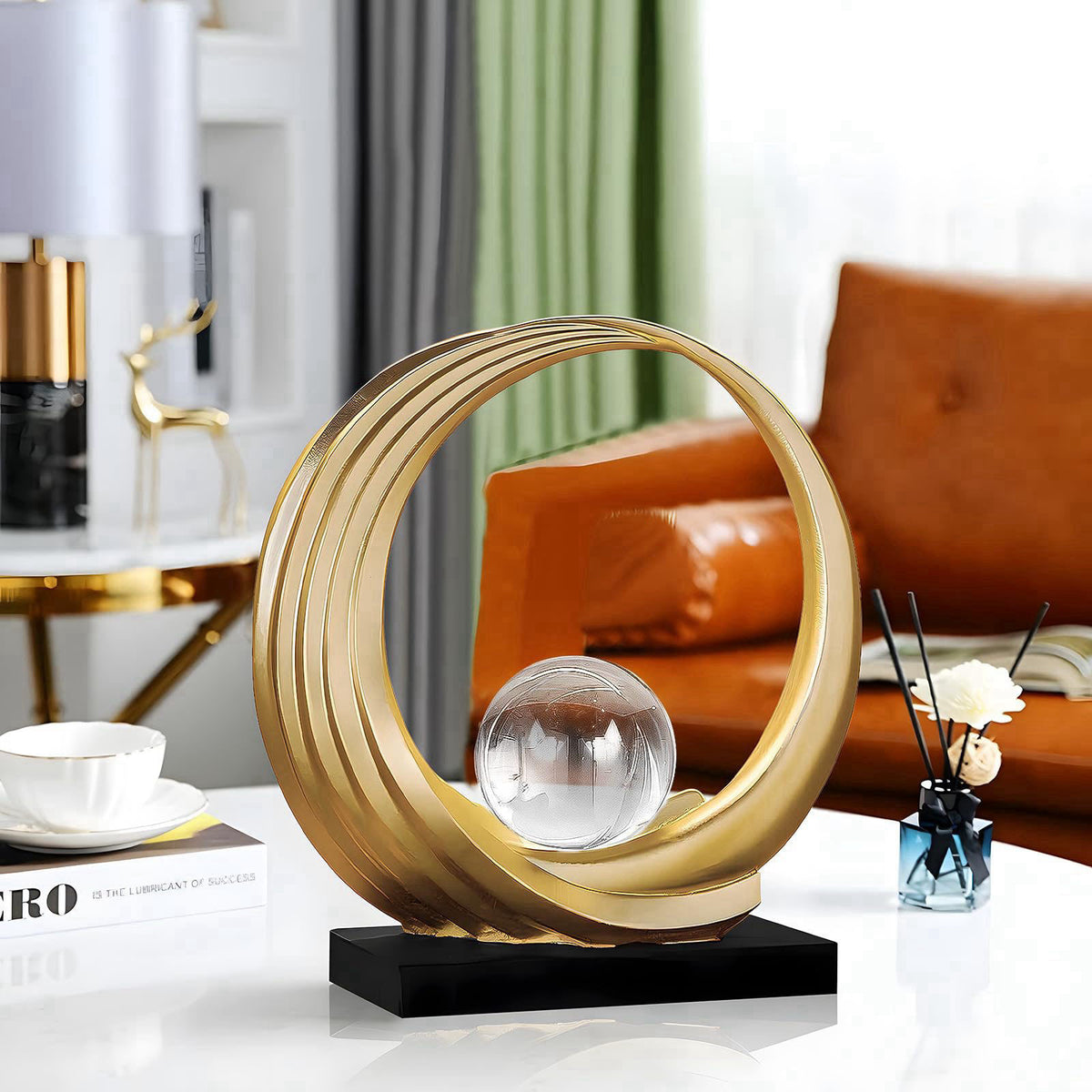 Dosker Modern Abstract Stripe Golden Shelf Decor Statues – close-up detail in Golden