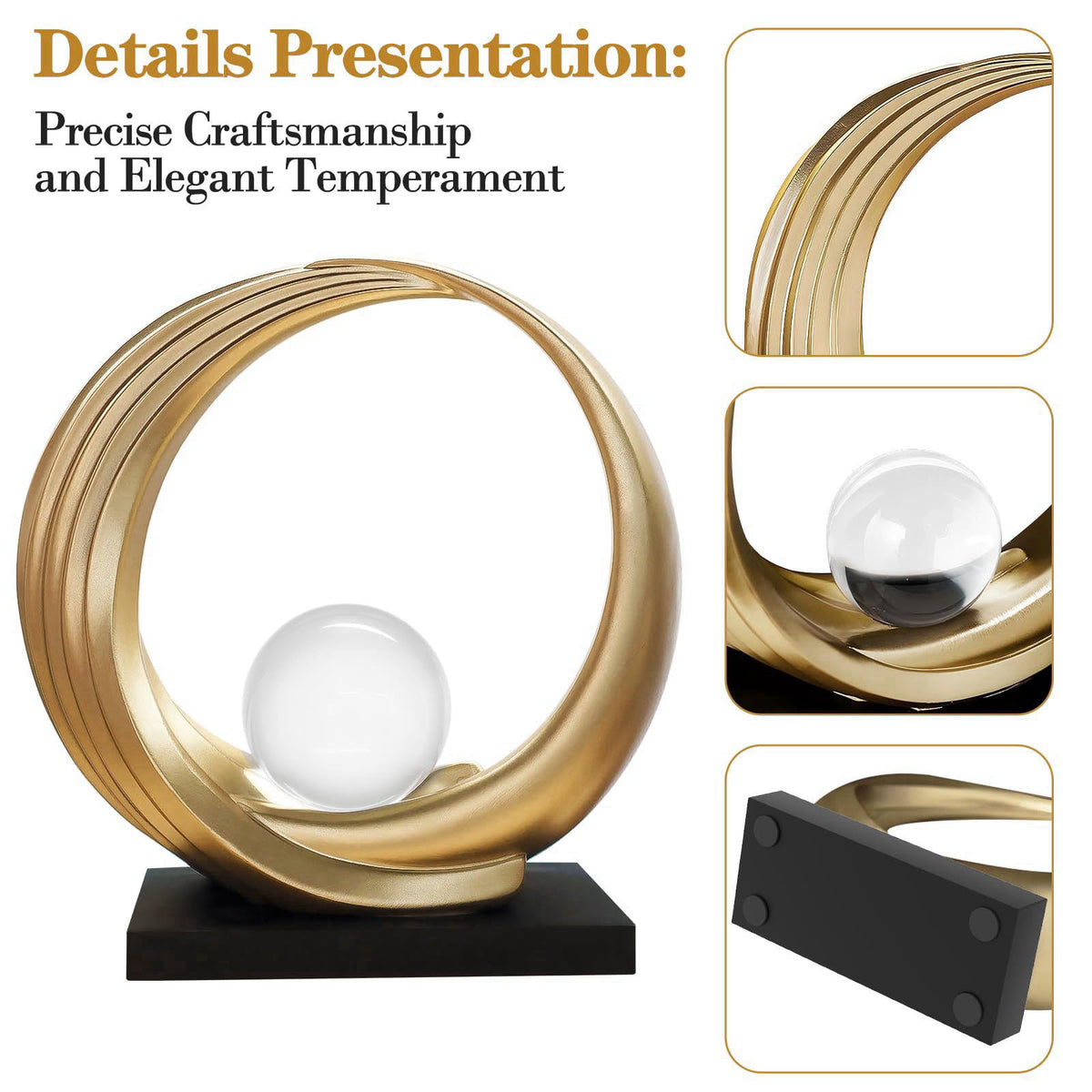 Dosker Modern Abstract Stripe Golden Shelf Decor Statues – full view, size 10" L x 3.8" W x 10.24" H
