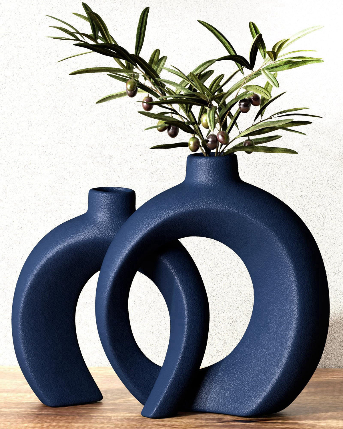 Jonronboci Blue Vase Set of 2 - Donut Navy Vases Home Decor, Modern Coastal Decor - Decorative Vase, Ceramic Decorations