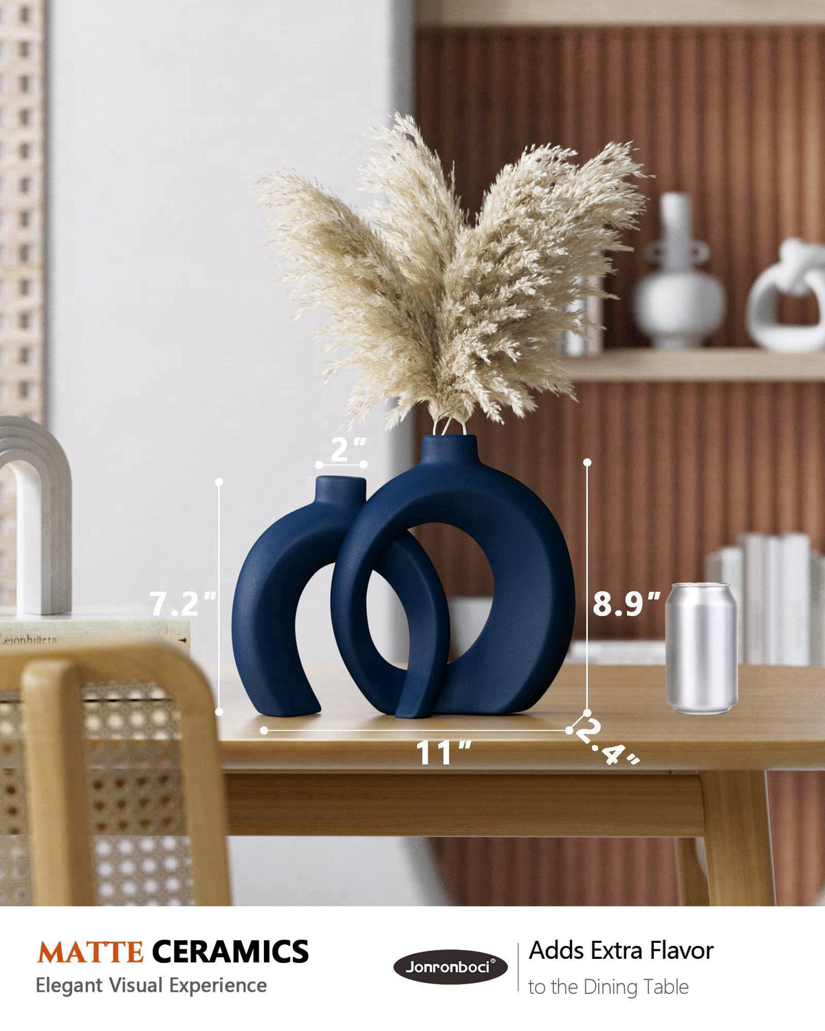 Jonronboci Blue Vase Set of 2 - Donut Navy Vases Home Decor, Modern Coastal Decor - Decorative Vase, Ceramic Decorations