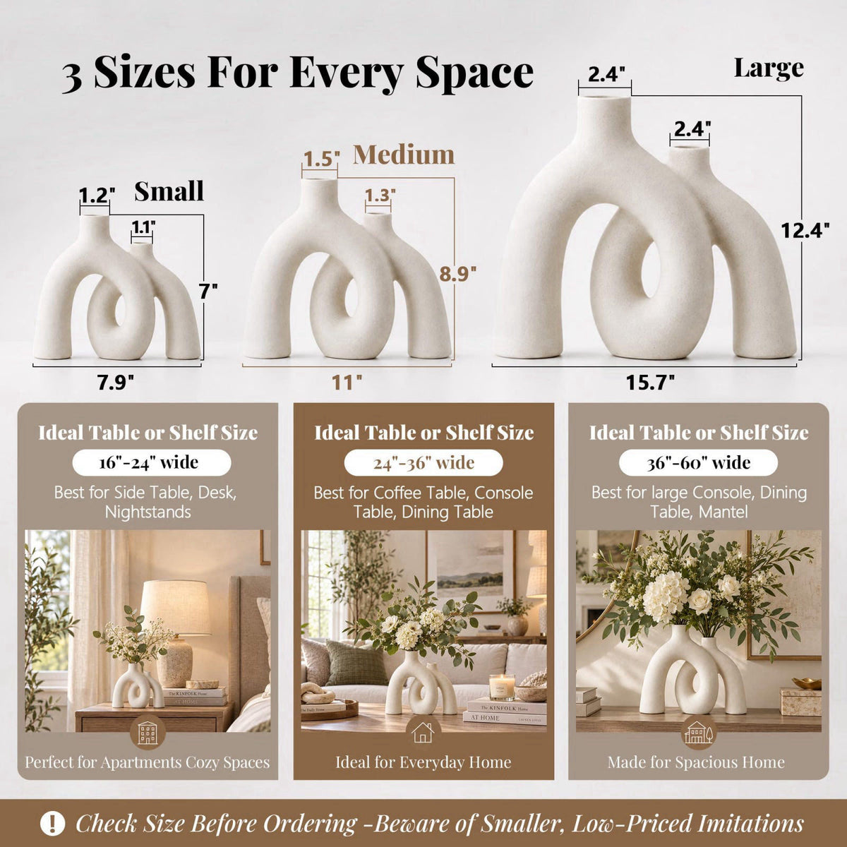 Jonronboci Hug Donut Decorative Ceramic Vase Set for Flower or Home Decor(Cream White) – close-up detail in Matte White 