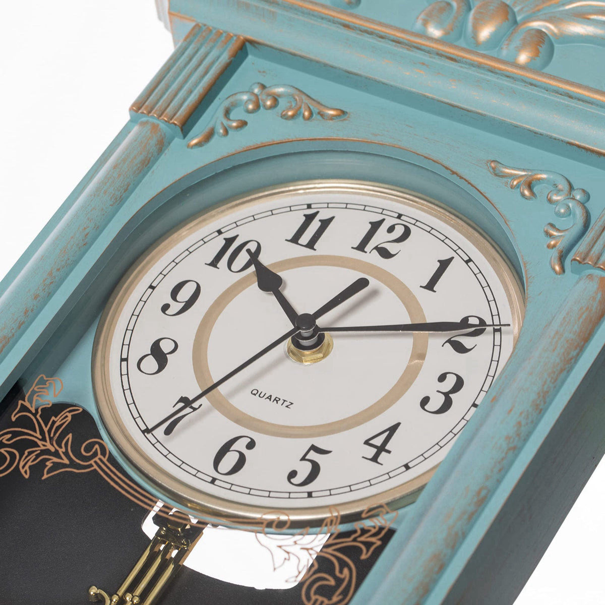 Clockswise Vintage Grandfather-Style Wall Clock with Wood-Effect Plastic Pendulum, Battery-Operated - for Home Decor, Li