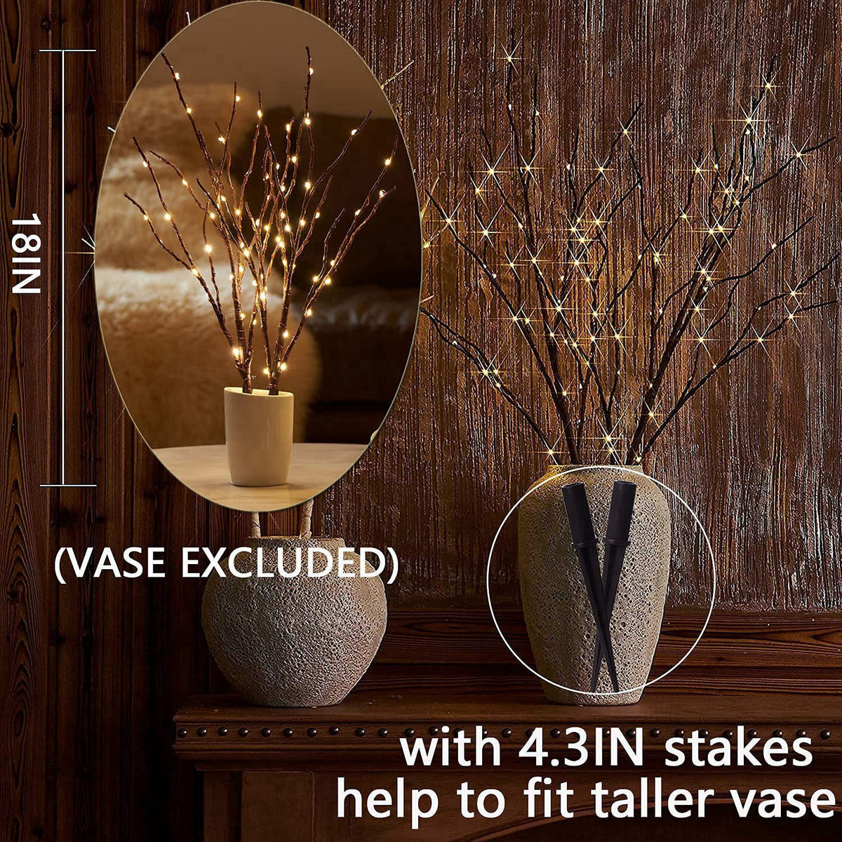 Fudios Lighted Branches with Timer 70 LED Fairy Lights 18in Battery Operated, Willow Branches with Lights for Vase Chris