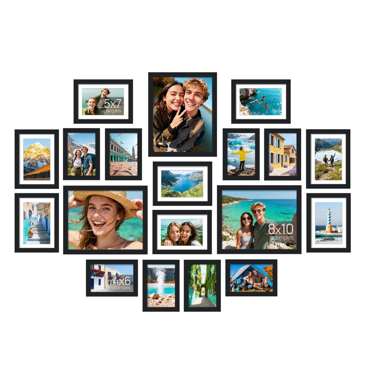 upsimples Picture Frames set of 19, Including 8x10, 5x7, 4x6 Black Frame – product photo (Wall &amp; Tabletop Frames)