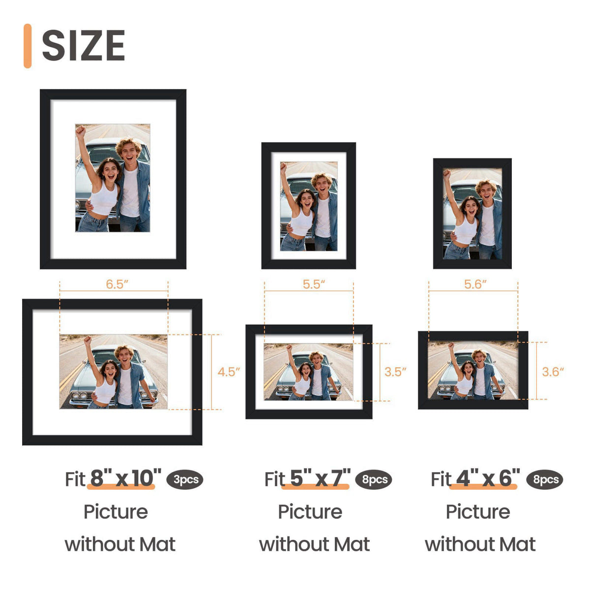 upsimples Picture Frames set of 19, Including 8x10, 5x7, 4x6 Black Frame – packaging and label
