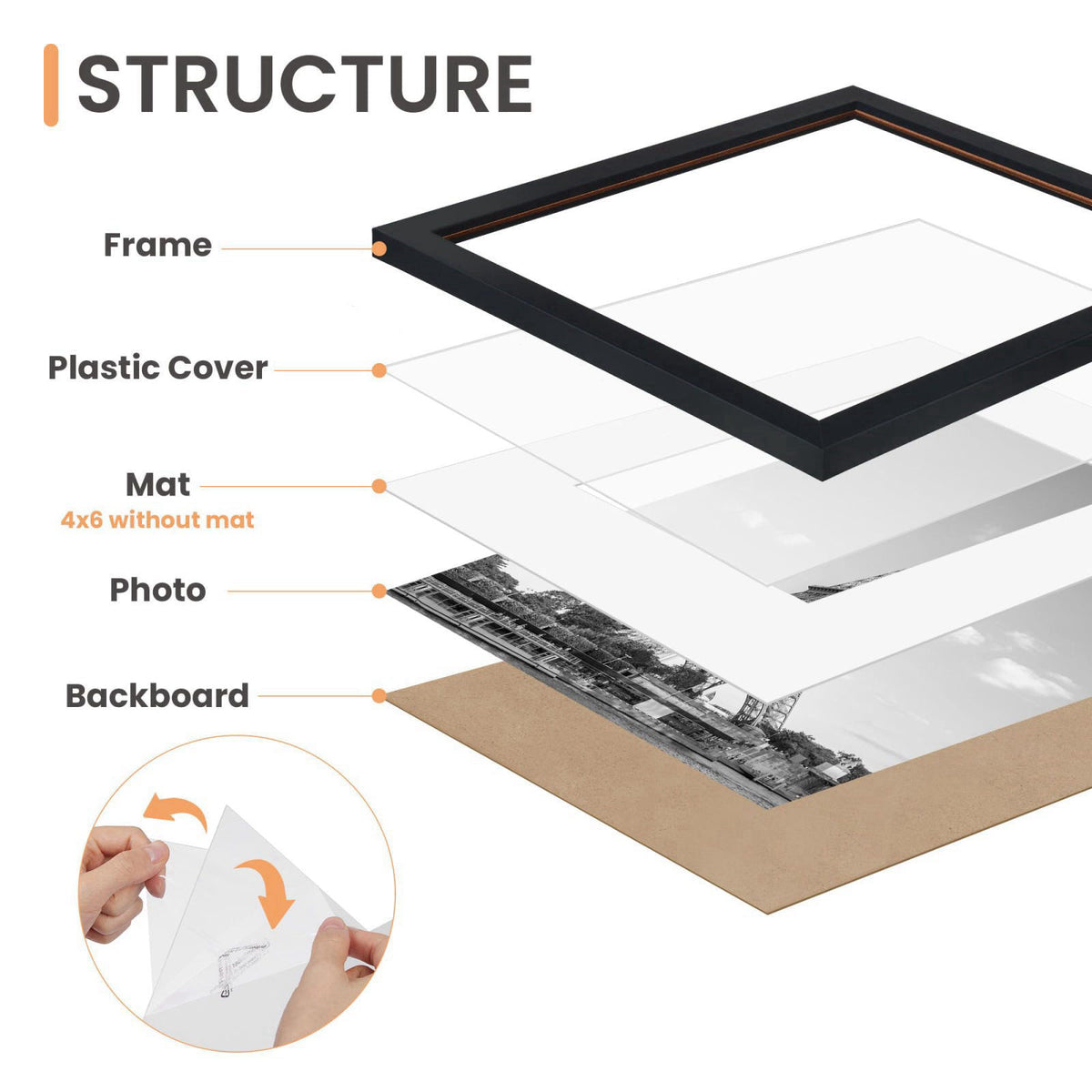 upsimples Picture Frames set of 19, Including 8x10, 5x7, 4x6 Black Frame – full view