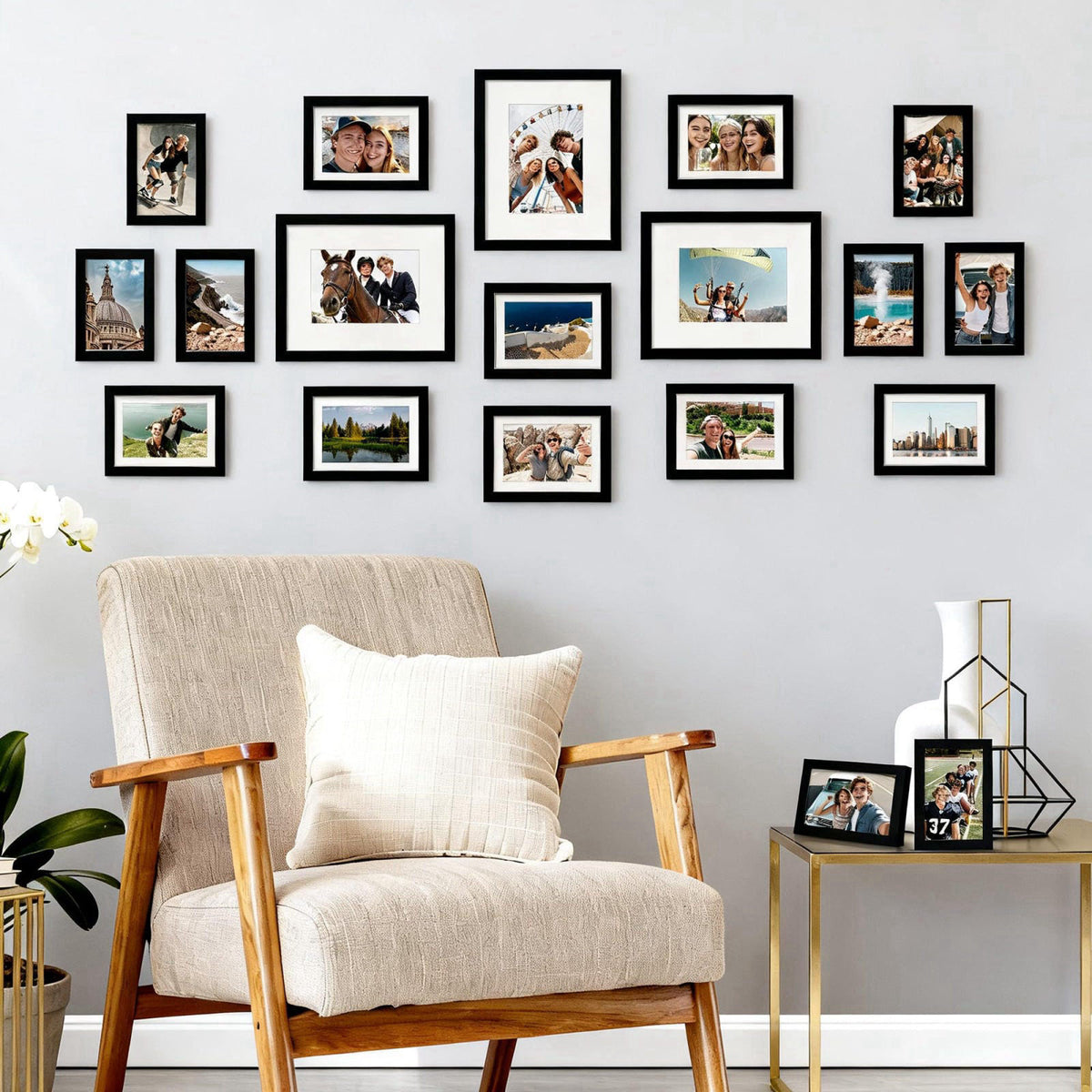 upsimples Picture Frames set of 19, Including 8x10, 5x7, 4x6 Black Frame – alternate angle