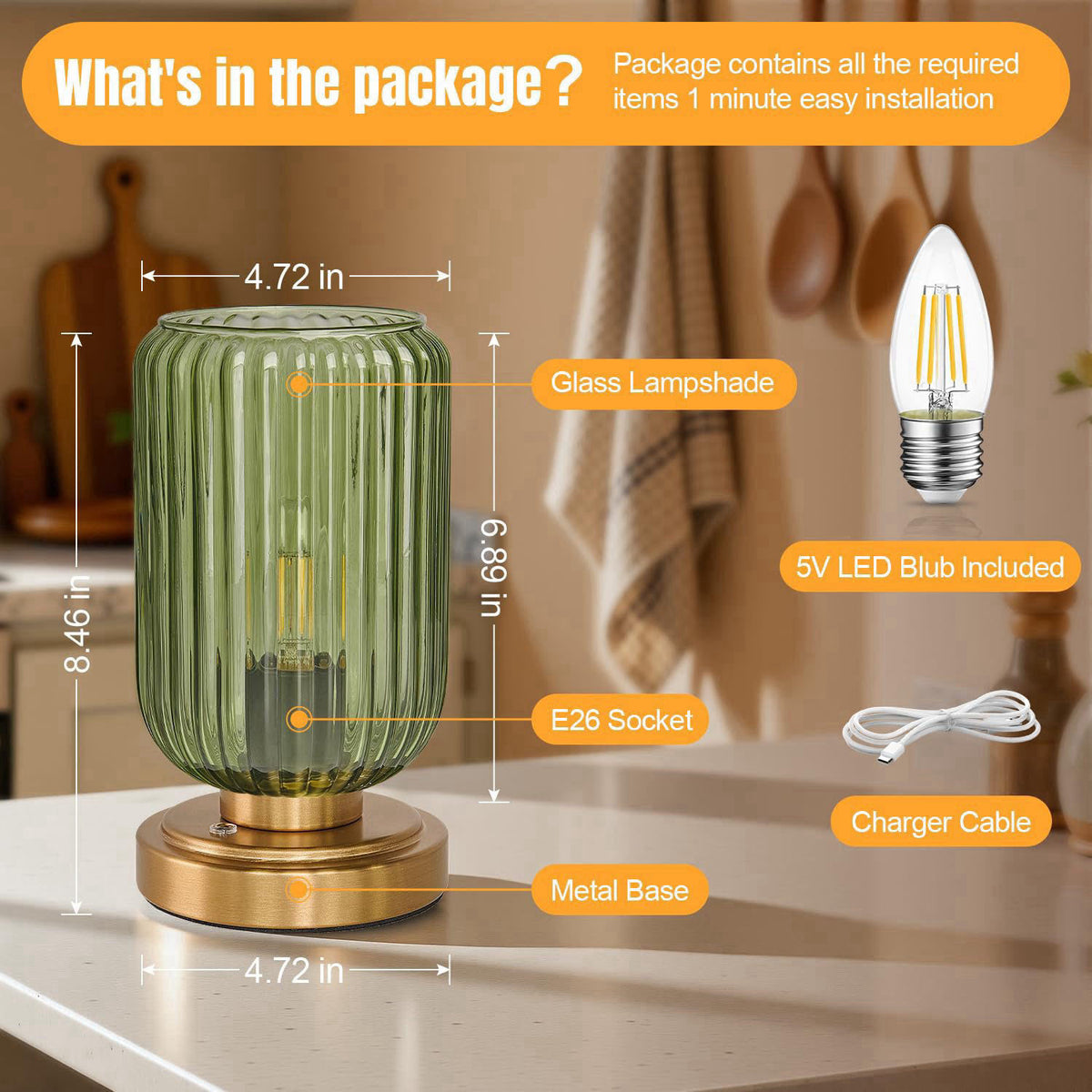 LightRound Cordless Table Lamp for Bedroom, Touch Stepless Dimmable – full view