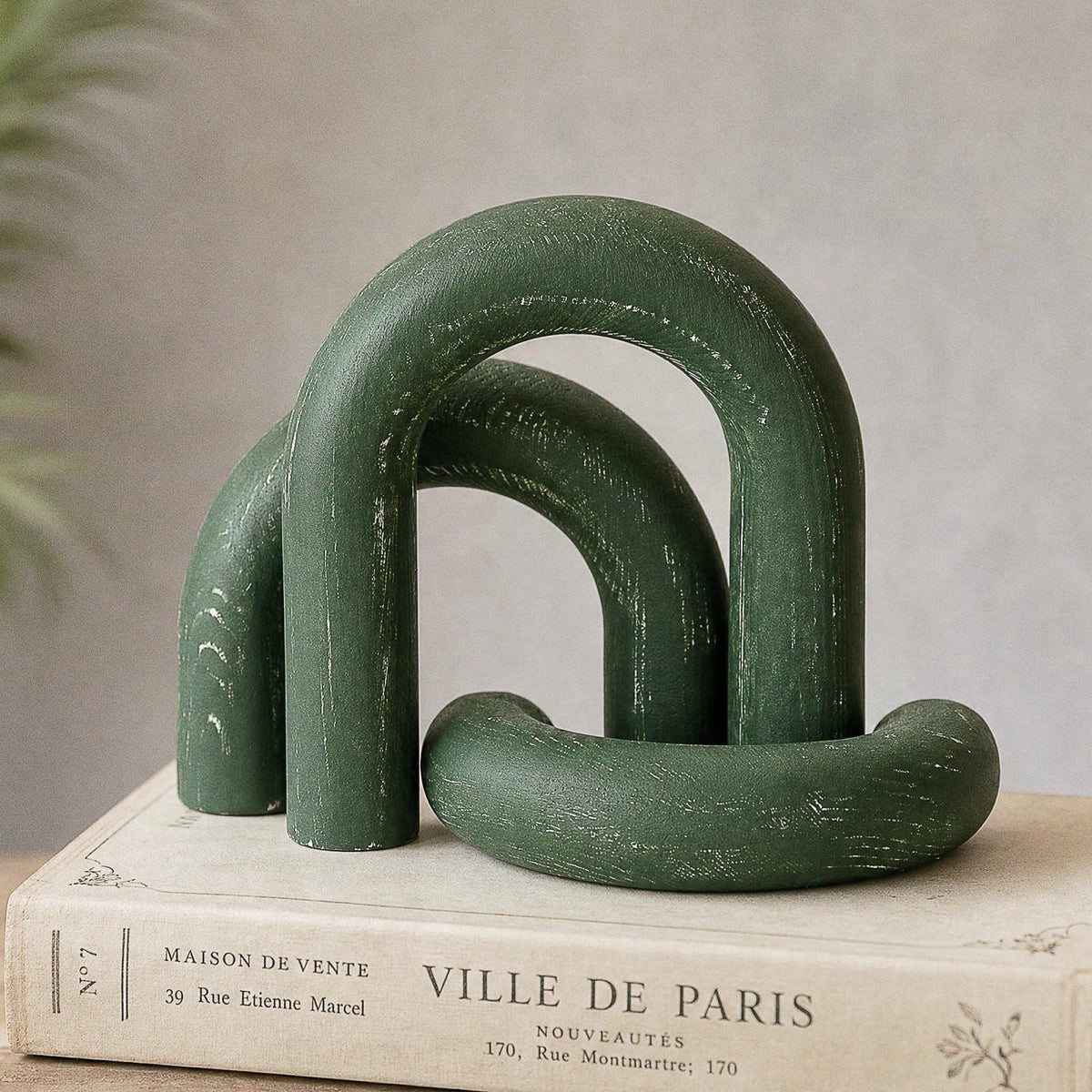 EOSAHR Pine Wood Arch Decor Set: Wood Sculpture for Book Shelf Decor, Green – Green, Pine, Large (5.7x6.6 inches)