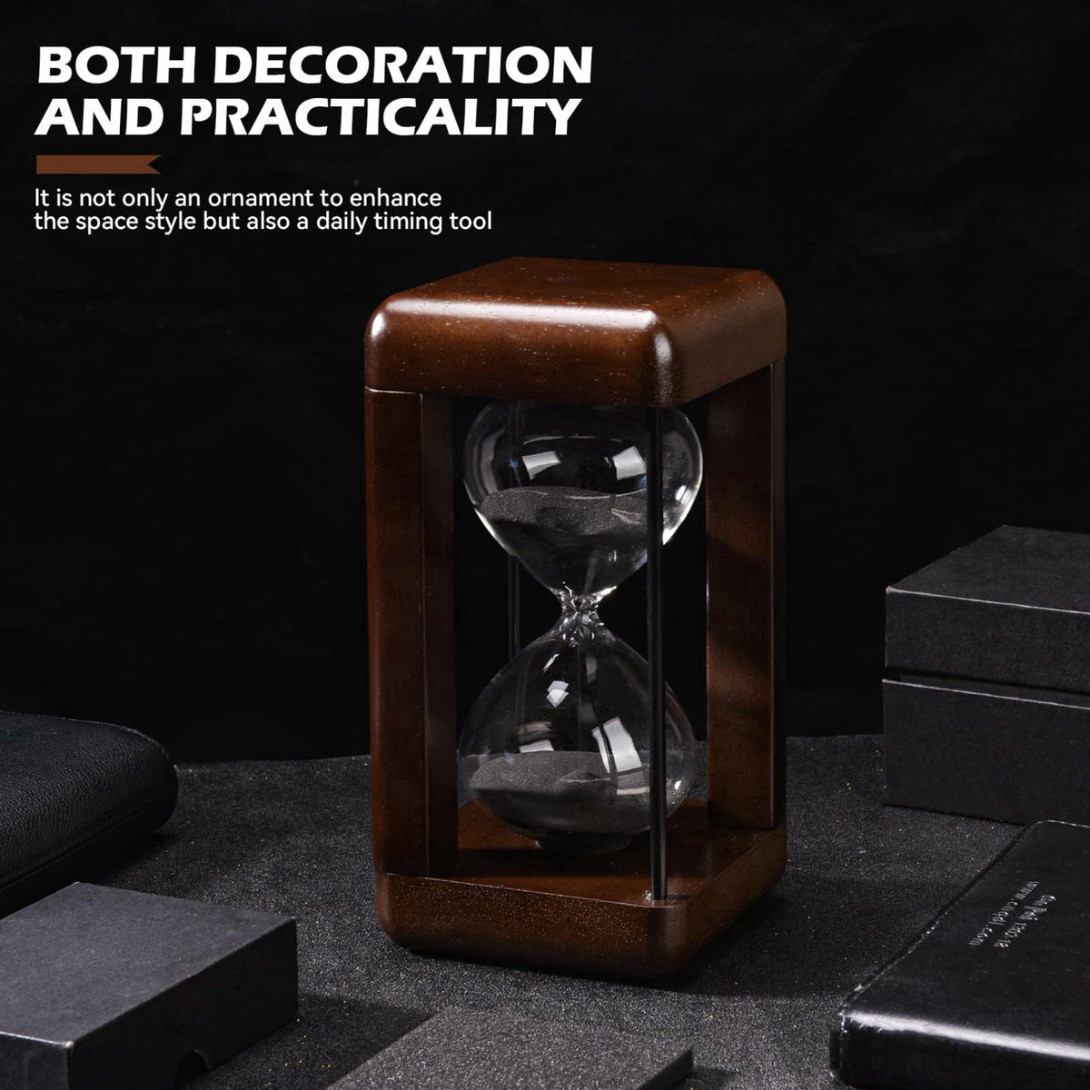 bvkotent Hourglass Timer 60 Minute,Large Premium Walnut Sand Timer,Decor for Home, Desk,Office, Wedding Decor (Black) – 