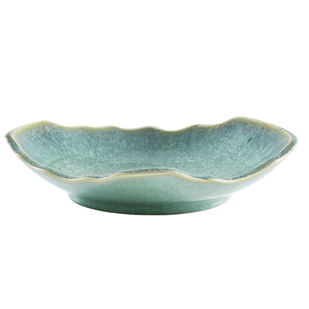 VOMANA Large Ceramic Decorative Bowl, 12" Dish, Green Reactive Glaze – Green BLue Green BLue Snowflake Gray, Ceramic
