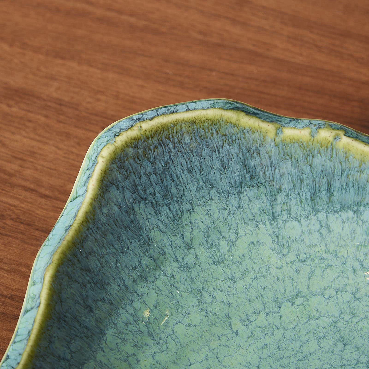 VOMANA Large Ceramic Decorative Bowl, 12" Dish, Green Reactive Glaze – full view, size 12 inch 12 inch 8 inch 10 inc