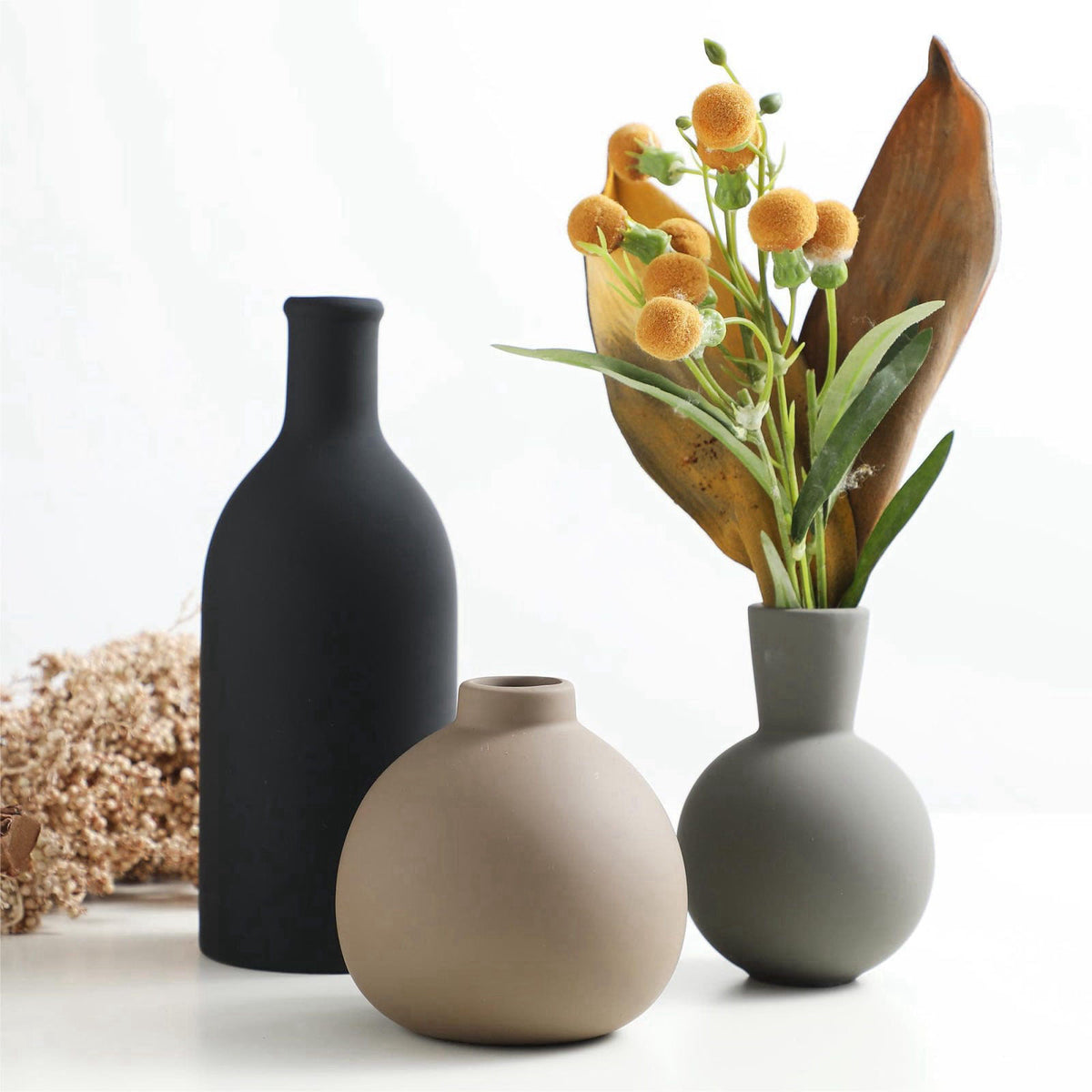 ooit Ceramic Vase Set of 3, Vases Home Decor Rustic Farmhouse Decor Pottery Vases for Bouquet Pampas Grass Dried Fresh F