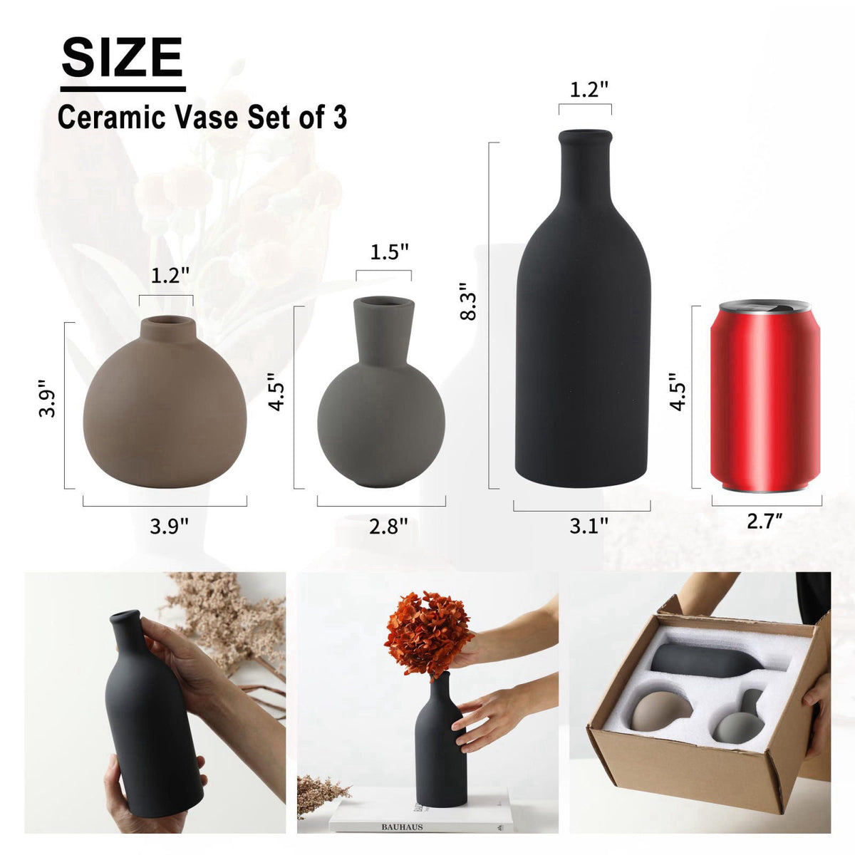 ooit Ceramic Vase Set of 3, Vases Home Decor Rustic Farmhouse Decor Pottery Vases for Bouquet Pampas Grass Dried Fresh F