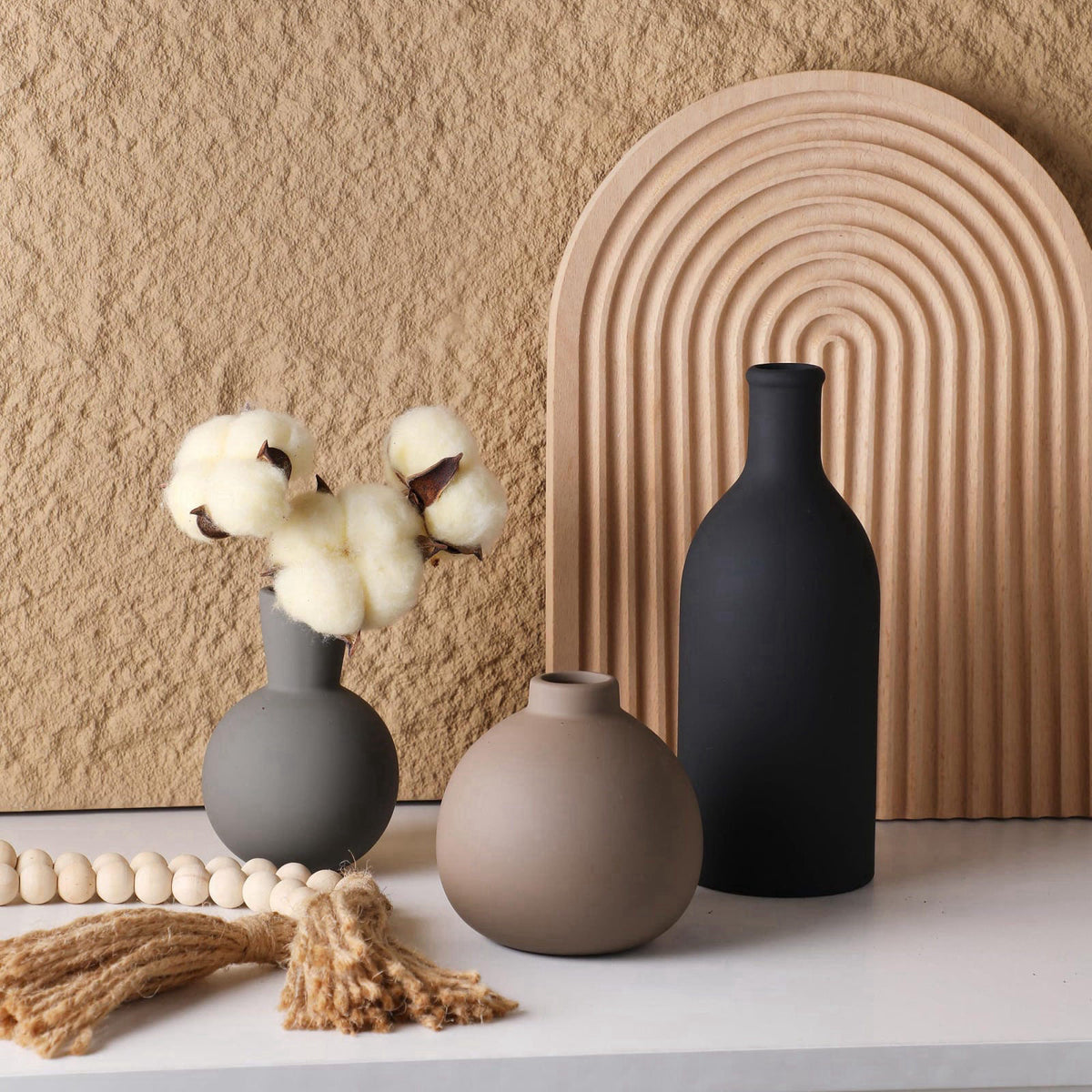 ooit Ceramic Vase Set of 3, Vases Home Decor Rustic Farmhouse Decor Pottery Vases for Bouquet Pampas Grass Dried Fresh F
