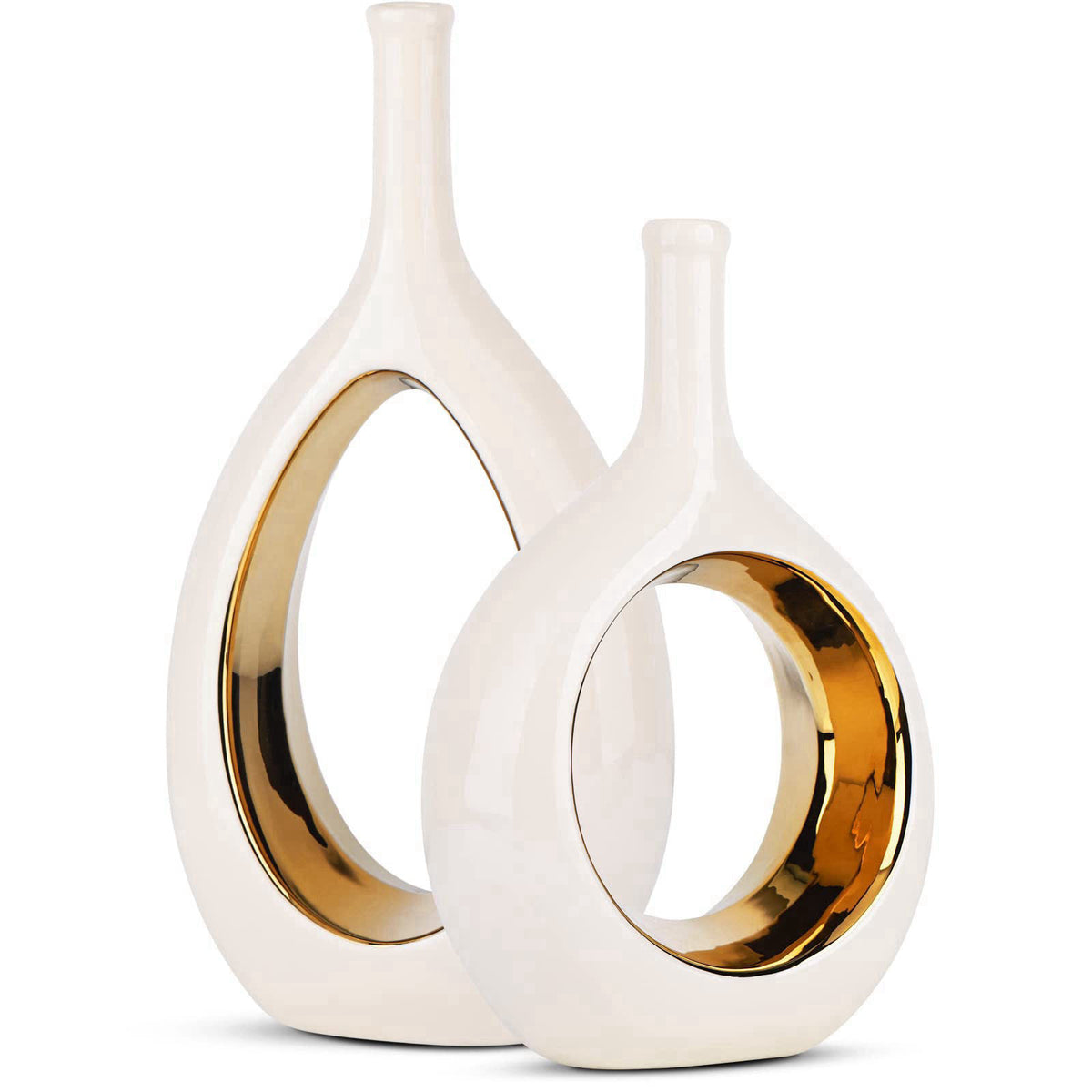 LCCCK White and Gold Vase Ceramic White Vases Home Decor,Modern Minimalist Circle with Hole Decorative Vase, Hollow Elli