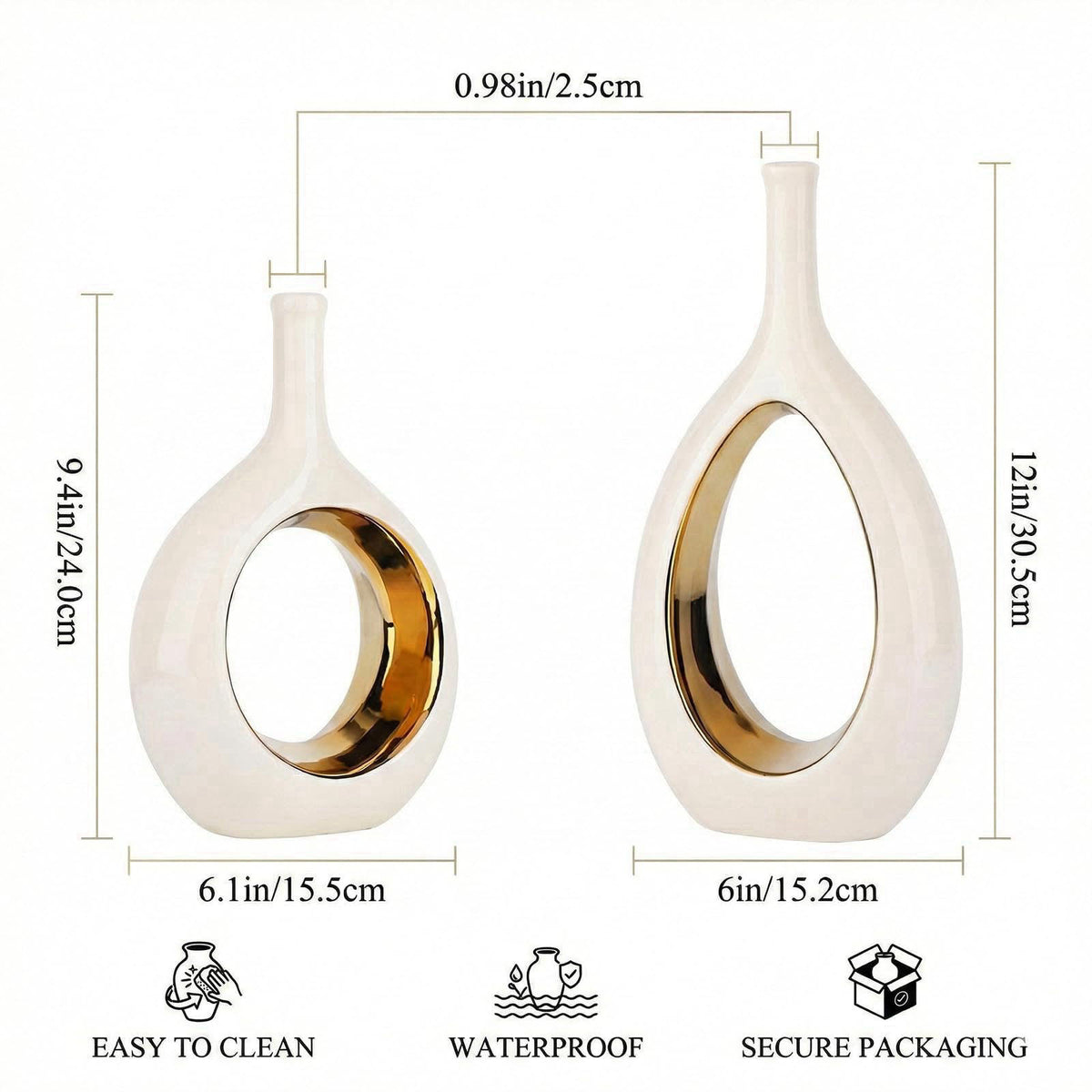 LCCCK White and Gold Vase Ceramic White Vases Home Decor,Modern Minimalist Circle with Hole Decorative Vase, Hollow Elli