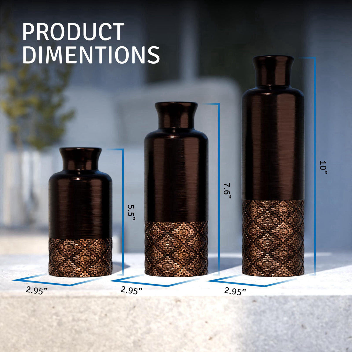 Creative Scents Dublin Brown Vases - Set of 3 Vases - Table Centerpieces for Dining Room, Kitchen Décor, Home Decor for 
