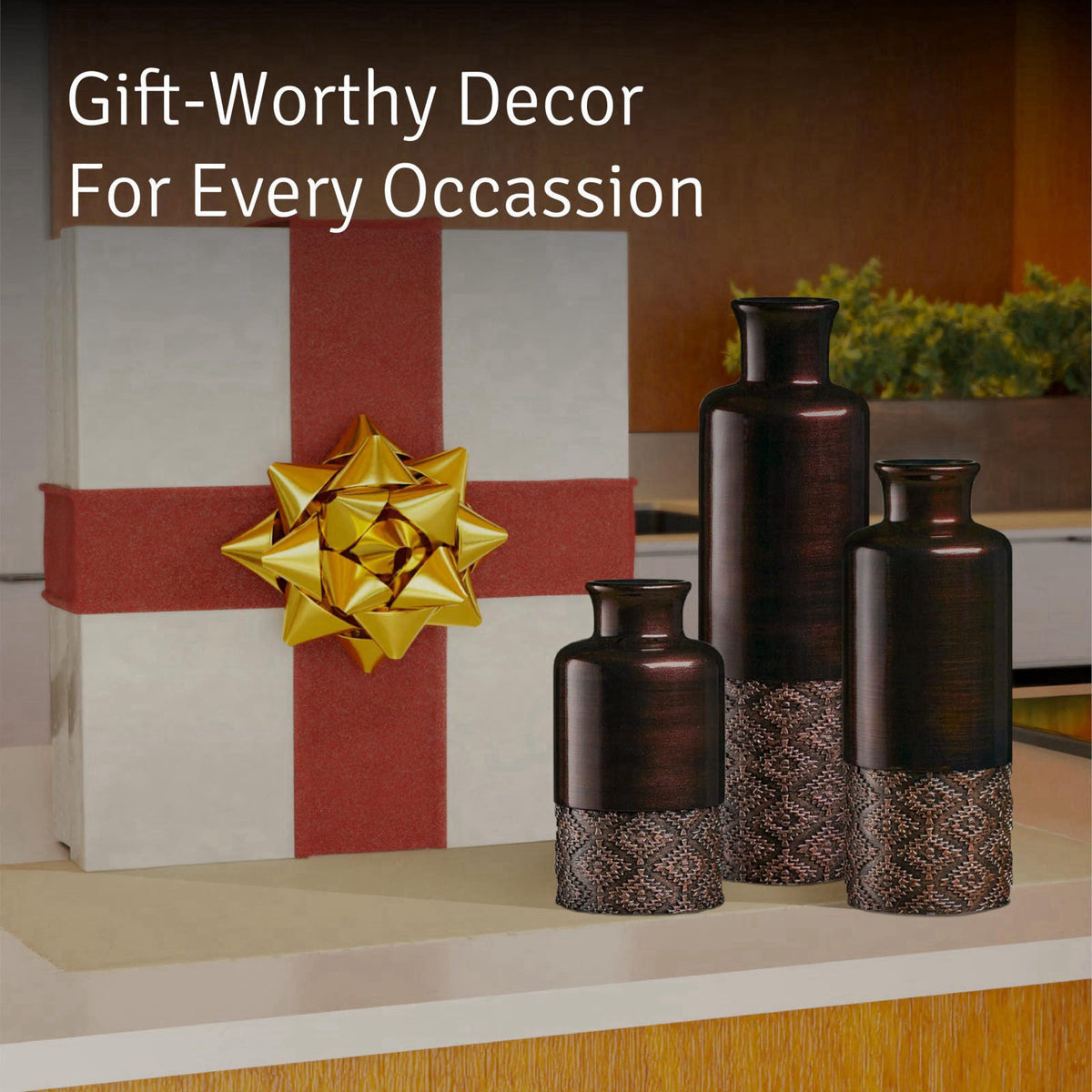 Creative Scents Dublin Brown Vases - Set of 3 Vases - Table Centerpieces for Dining Room, Kitchen Décor, Home Decor for 